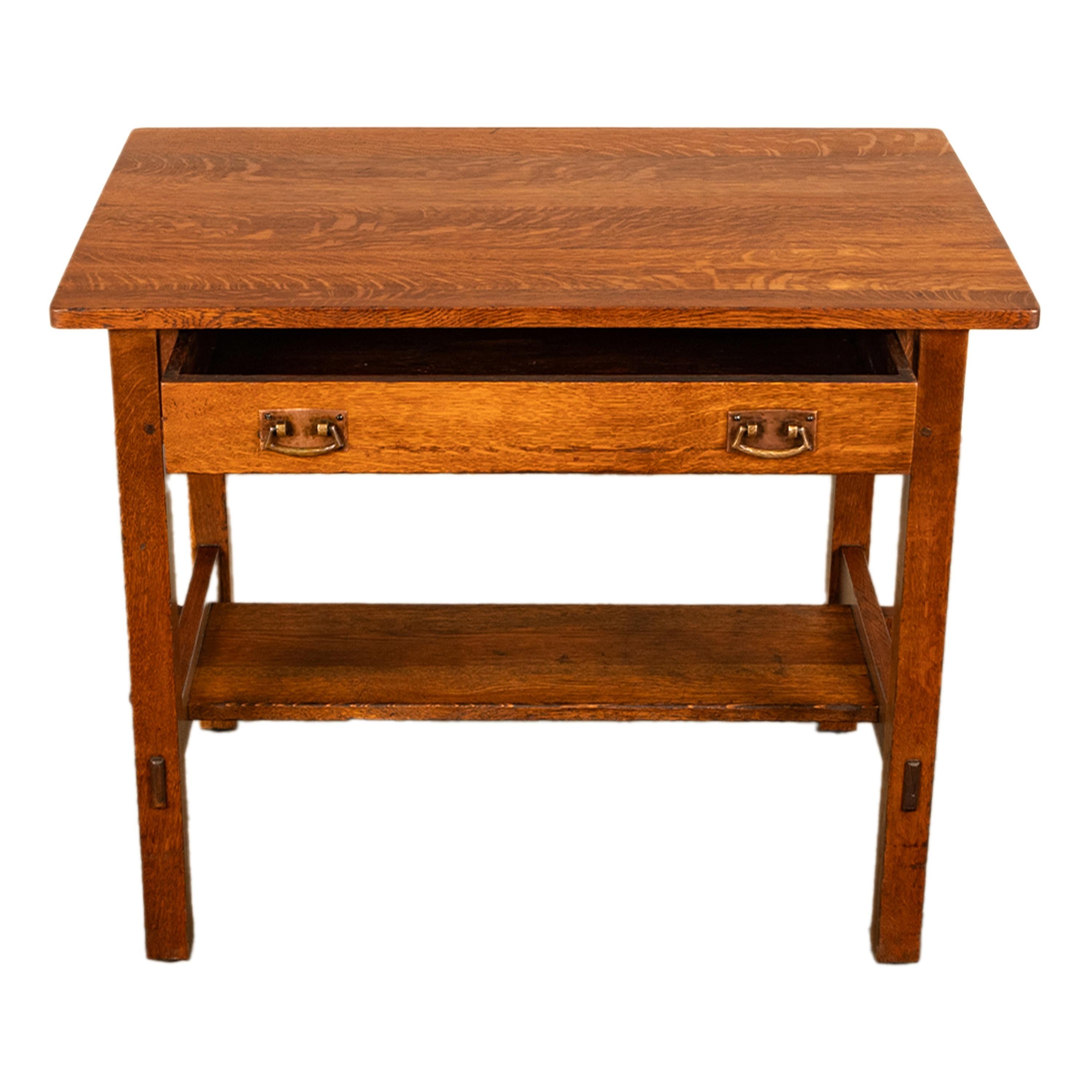 Ancienne table d'écriture et chaise en chêne de la bibliothèque Mission de L. & J. G. Stickley, 1902 Bon état - En vente à Portland, OR