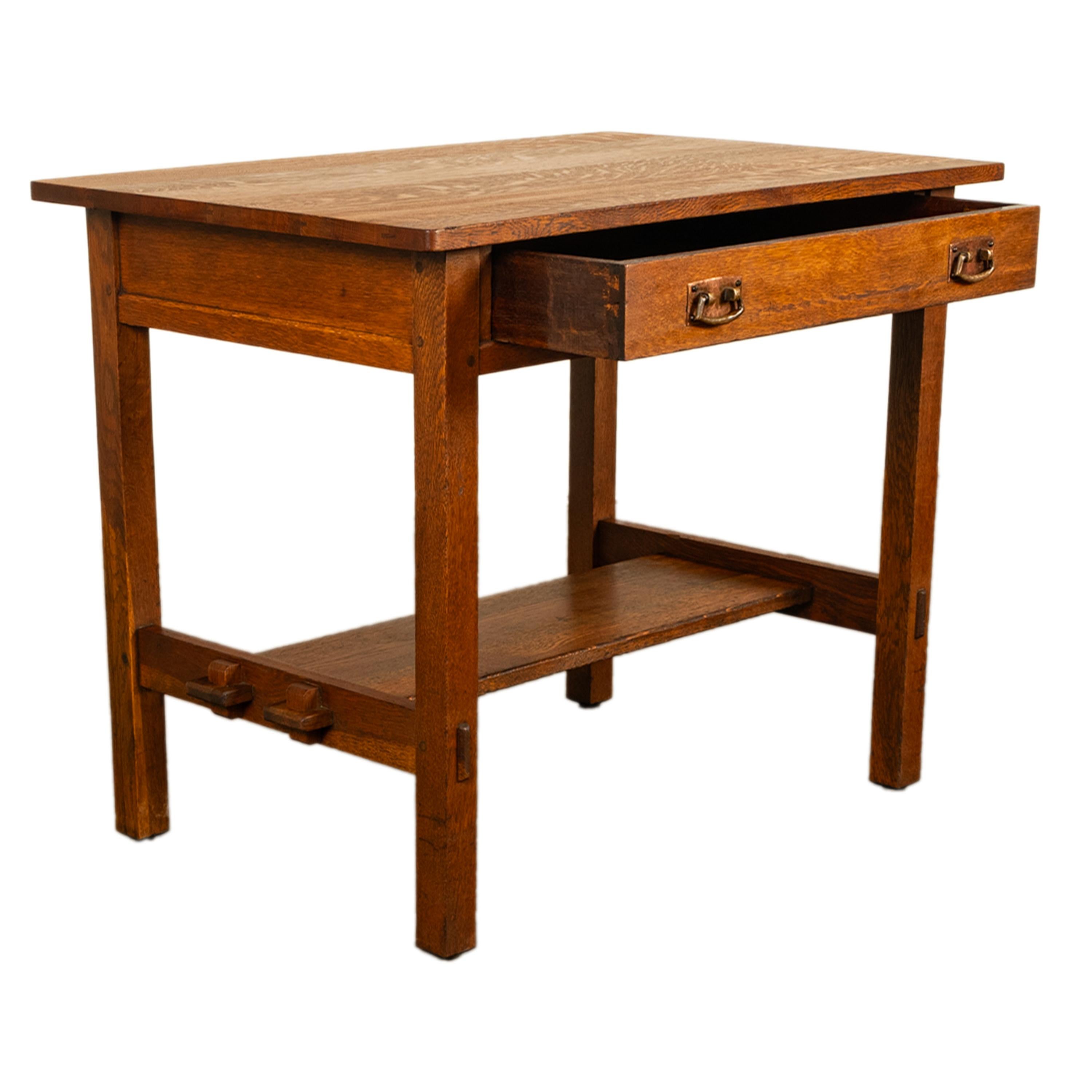 Début du 20ème siècle Ancienne table d'écriture et chaise en chêne de la bibliothèque Mission de L. & J. G. Stickley, 1902 en vente