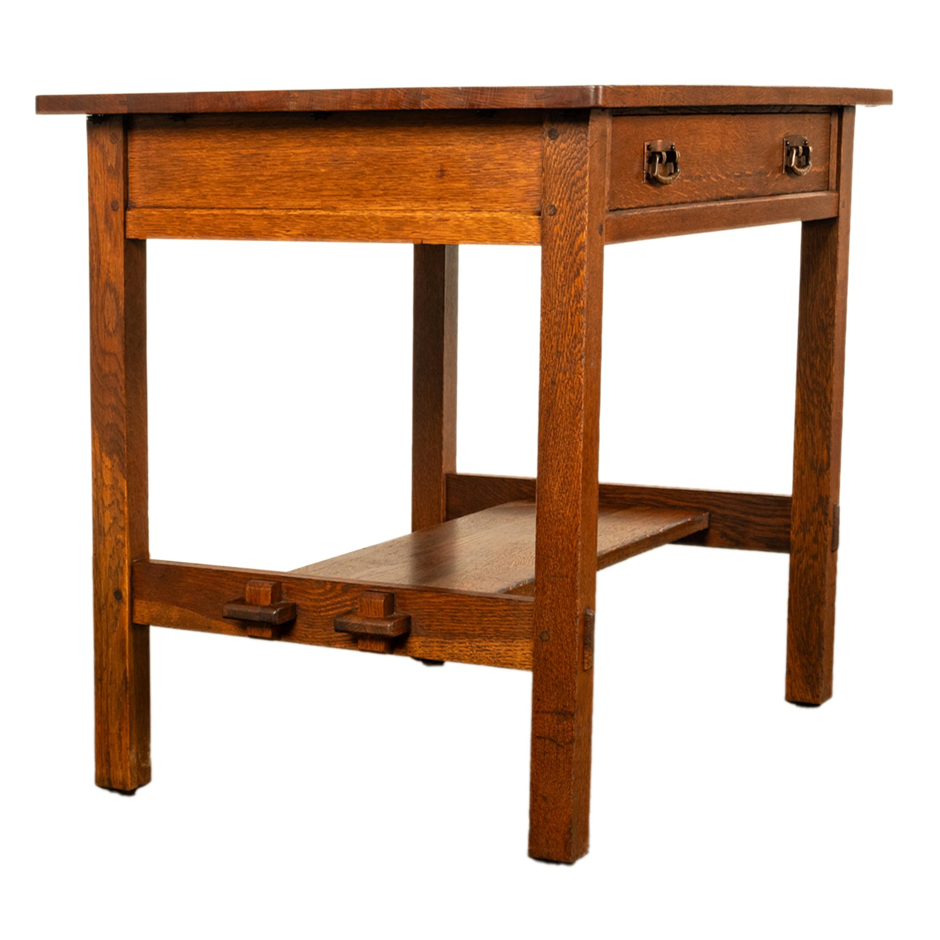 Bronze Ancienne table d'écriture et chaise en chêne de la bibliothèque Mission de L. & J. G. Stickley, 1902 en vente