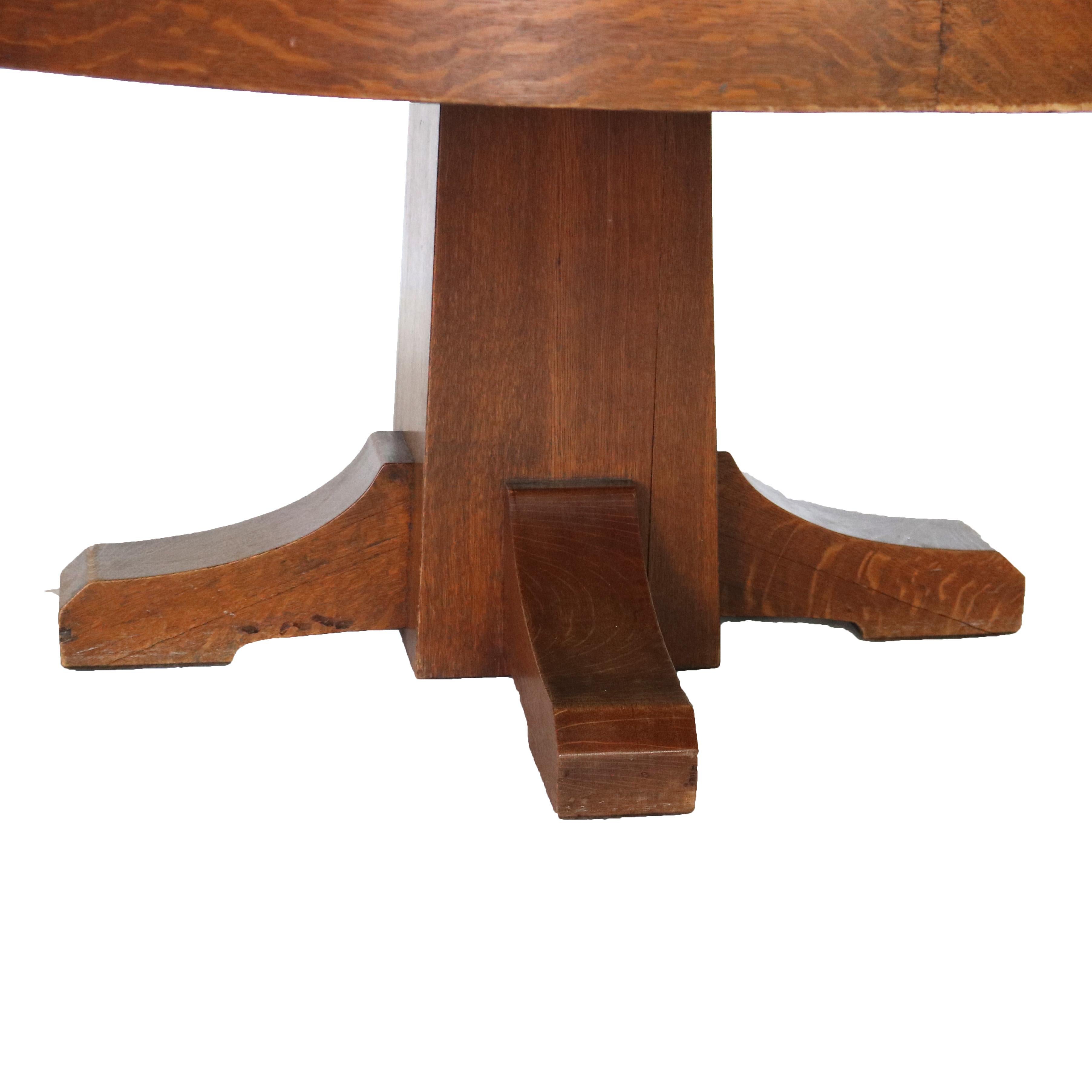 Ancienne table de salle à manger en chêne Stickley avec trois feuilles signée C1910 en vente 6