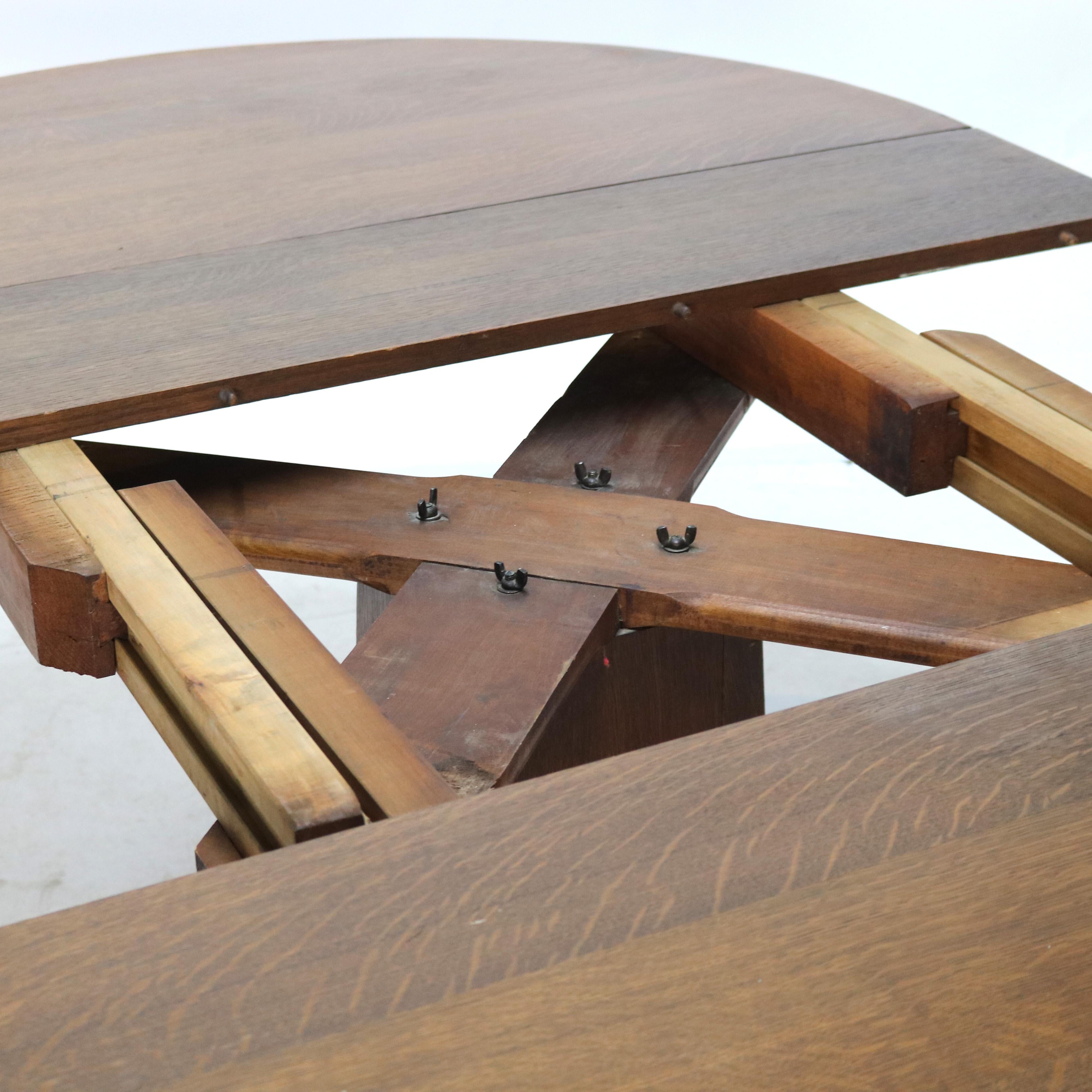 Ancienne table de salle à manger en chêne Stickley avec trois feuilles signée C1910 en vente 8