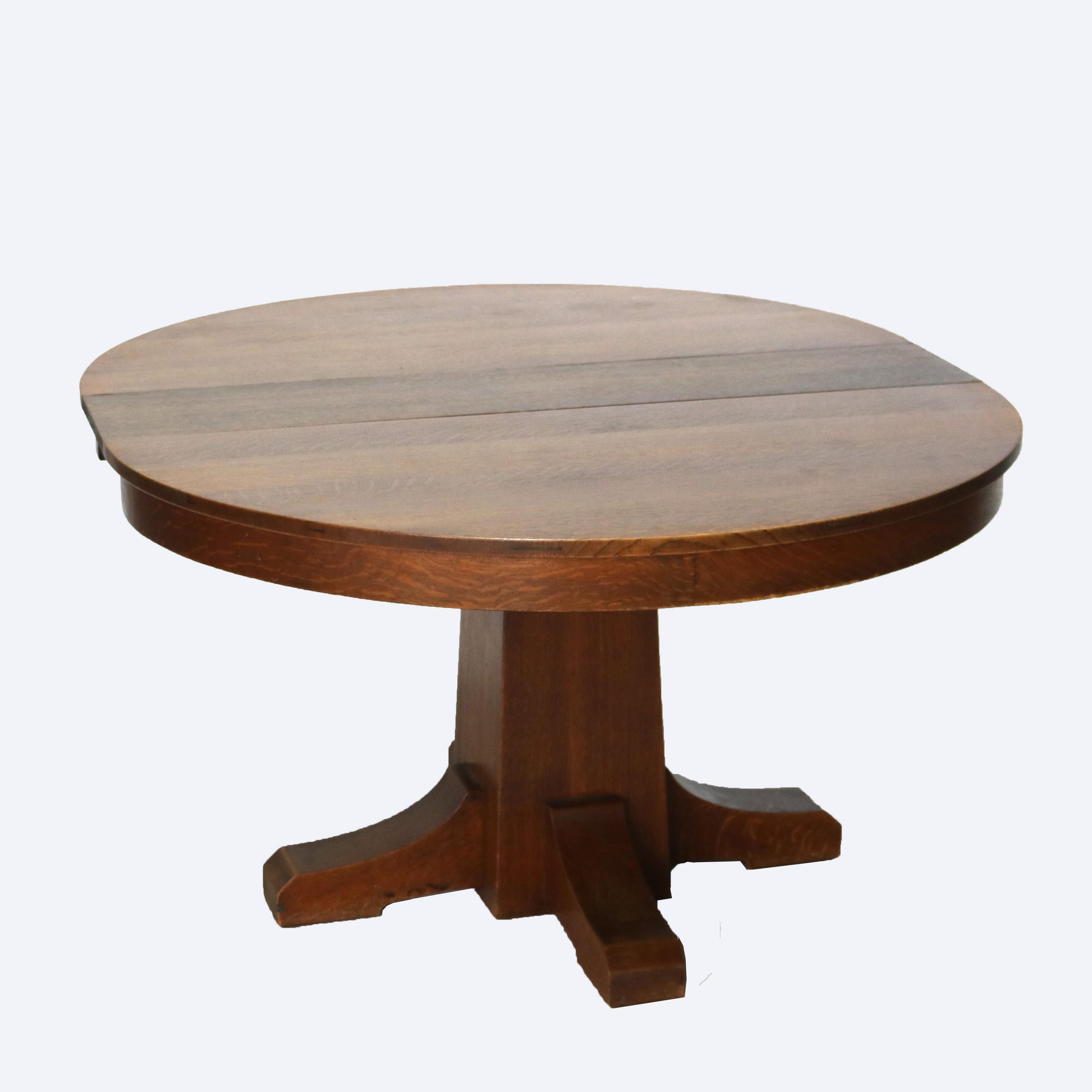 Arts and Crafts Ancienne table de salle à manger en chêne Stickley avec trois feuilles signée C1910 en vente