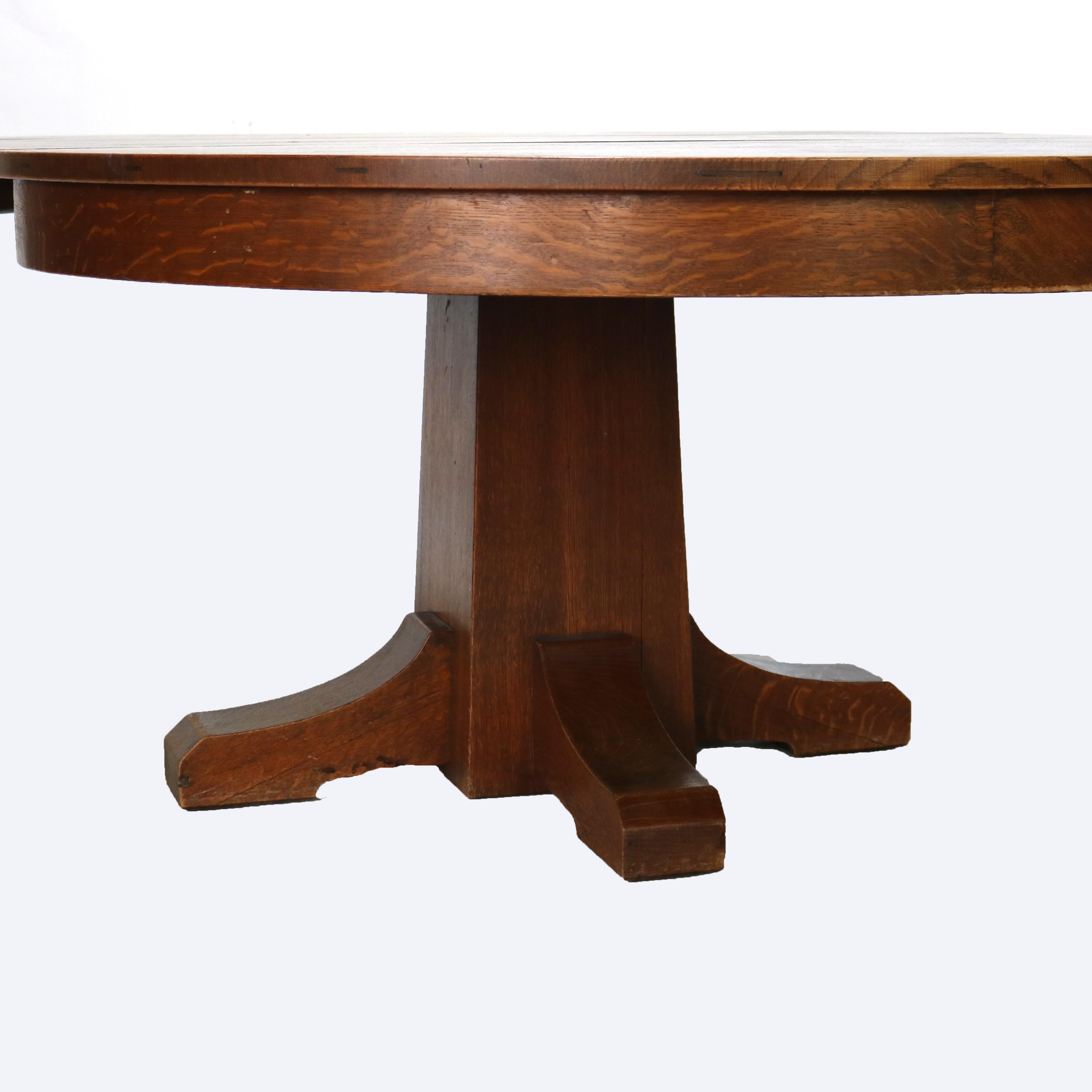 20ième siècle Ancienne table de salle à manger en chêne Stickley avec trois feuilles signée C1910 en vente