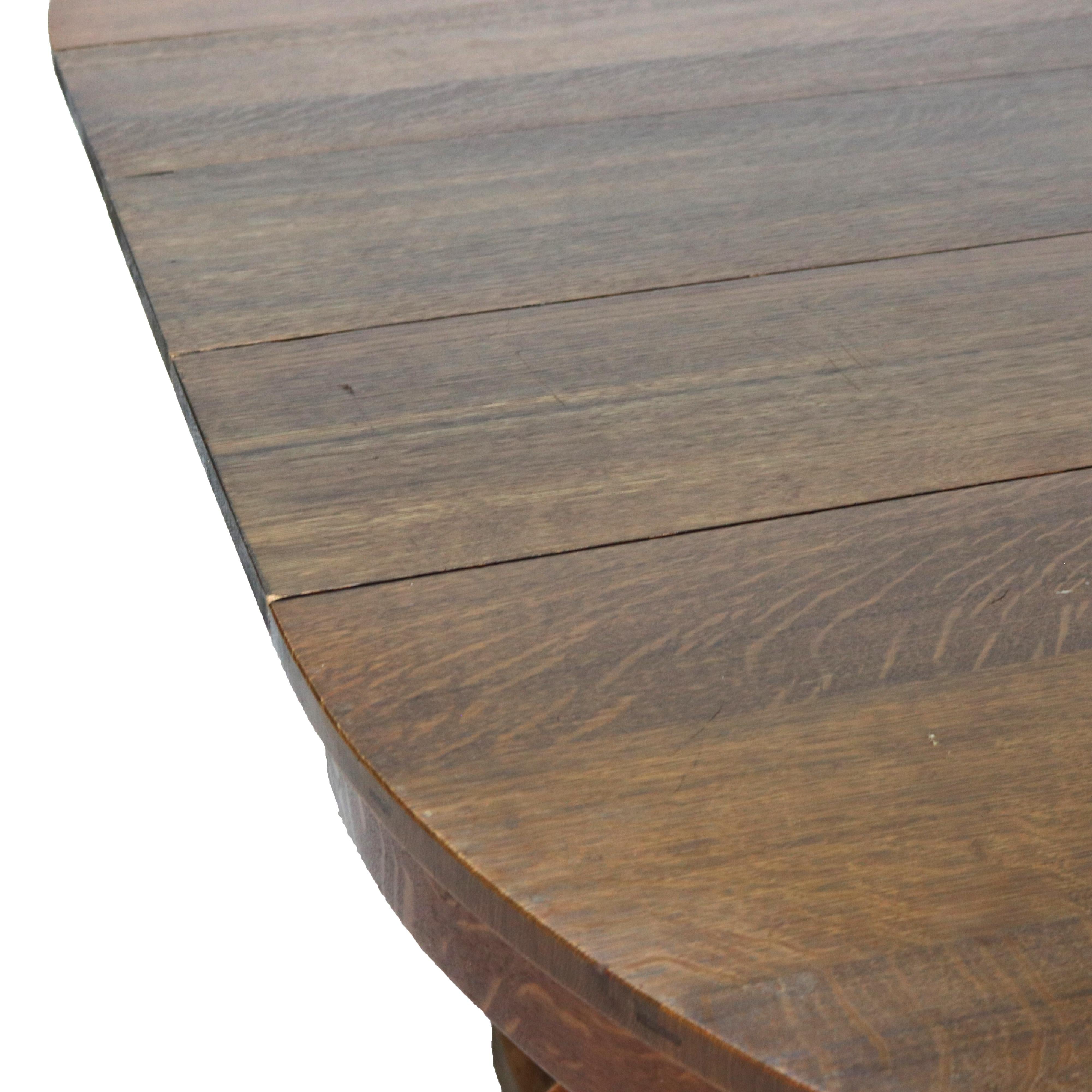 Ancienne table de salle à manger en chêne Stickley avec trois feuilles signée C1910 en vente 1