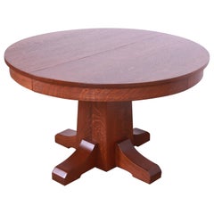 Antique L. & J.G. Stickley Arts & Crafts Oak Extension Pedestal Dining Table