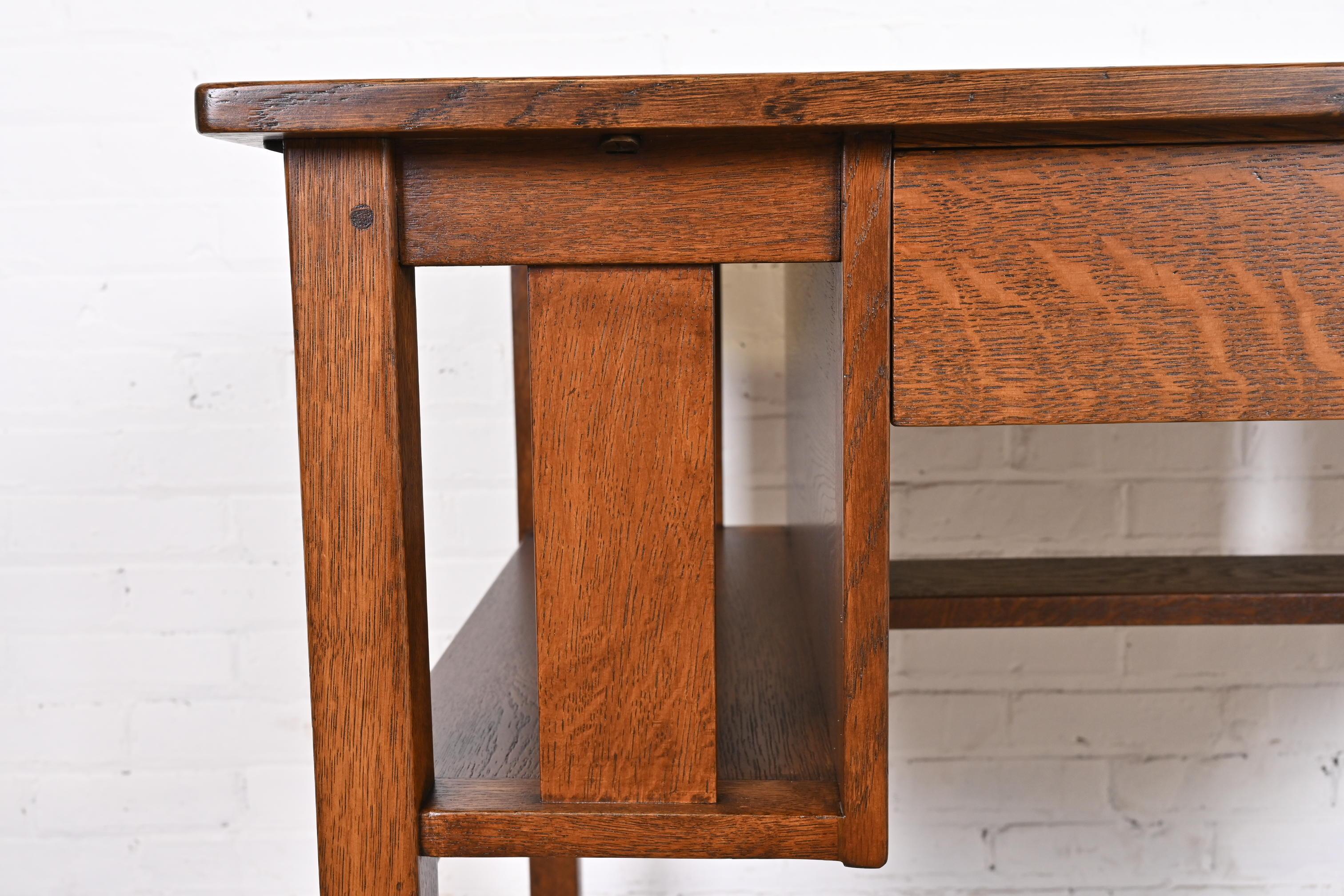 Antique L. & J.G. Stickley Mission Oak Arts & Crafts Desk, Newly Restored For Sale 5