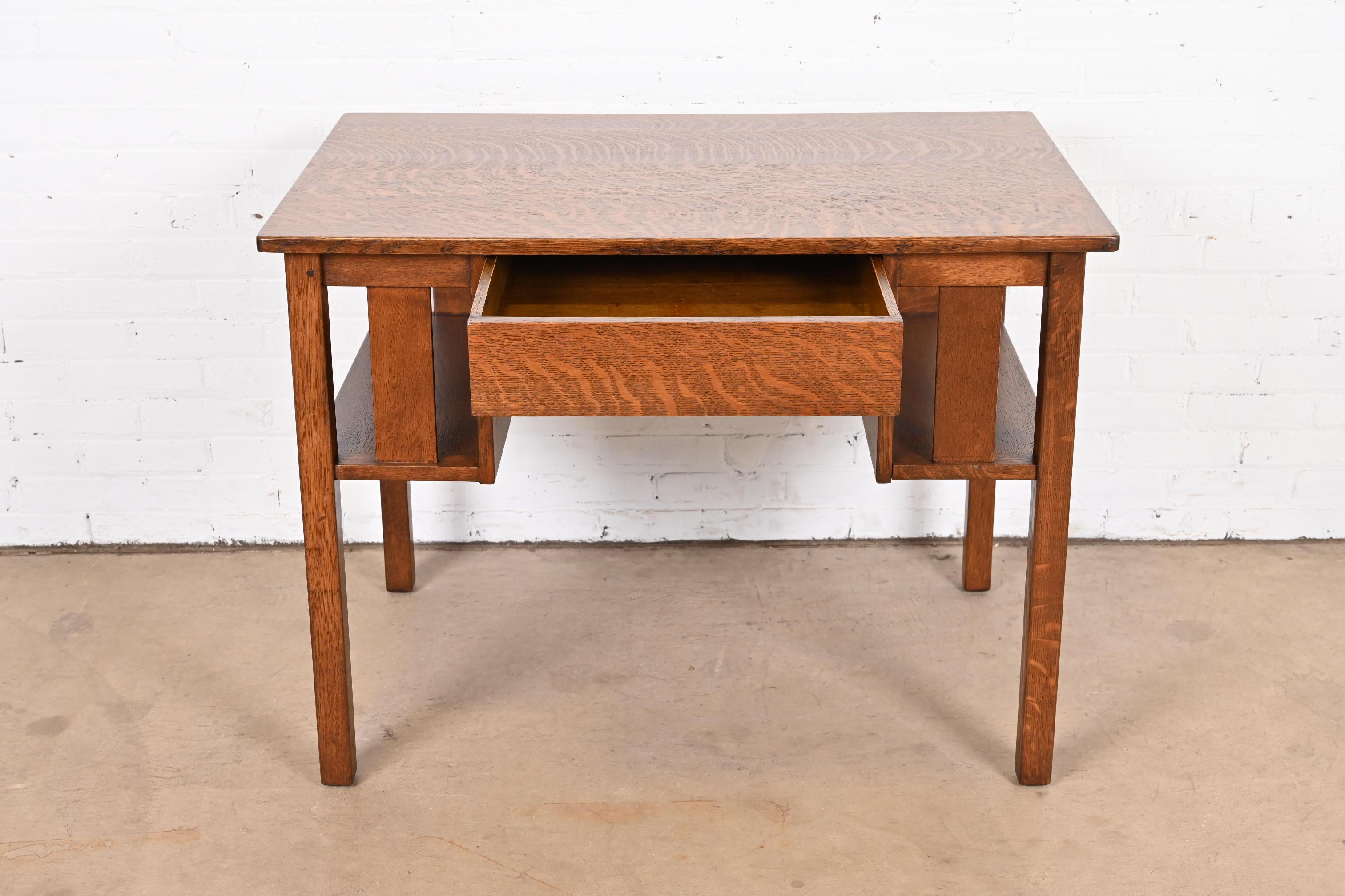 20th Century Antique L. & J.G. Stickley Mission Oak Arts & Crafts Desk, Newly Restored For Sale