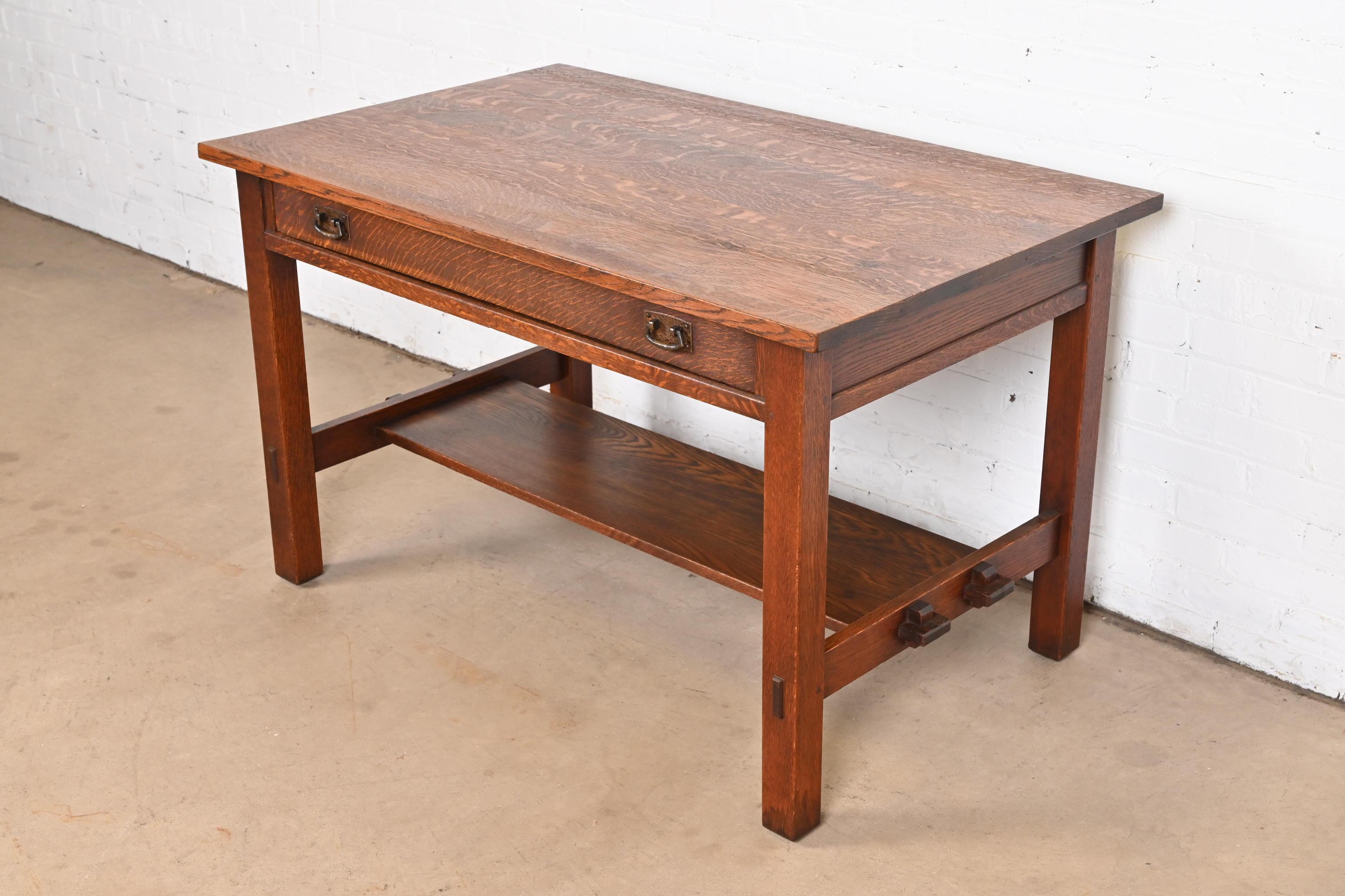Copper Antique L. & J.G. Stickley Mission Oak Arts & Crafts Desk or Library Table