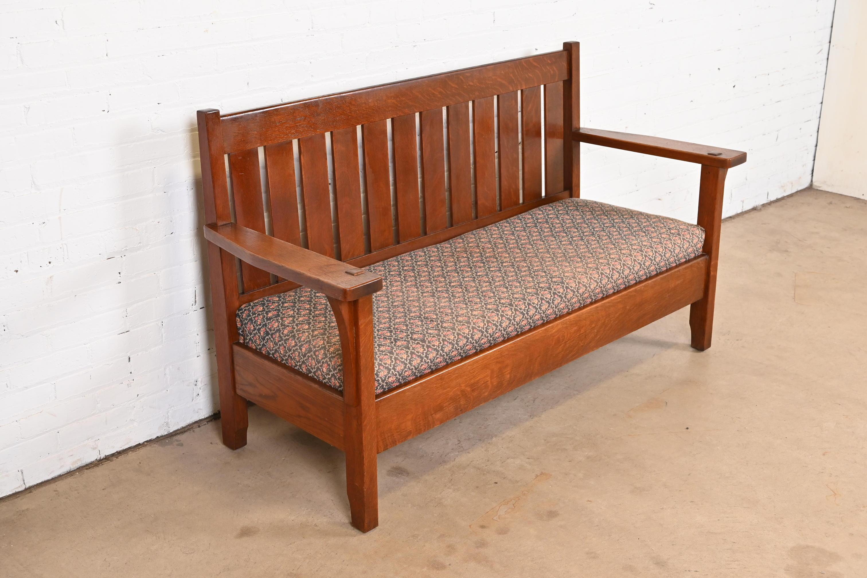 Arts and Crafts Antique L. & J.G. Stickley Mission Oak Arts & Crafts Open Arm Settee or Loveseat For Sale