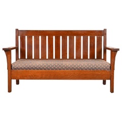 Antigüedades L. y J.G. Sillón o Loveseat de brazos abiertos Stickley Mission Arts & Crafts Oak