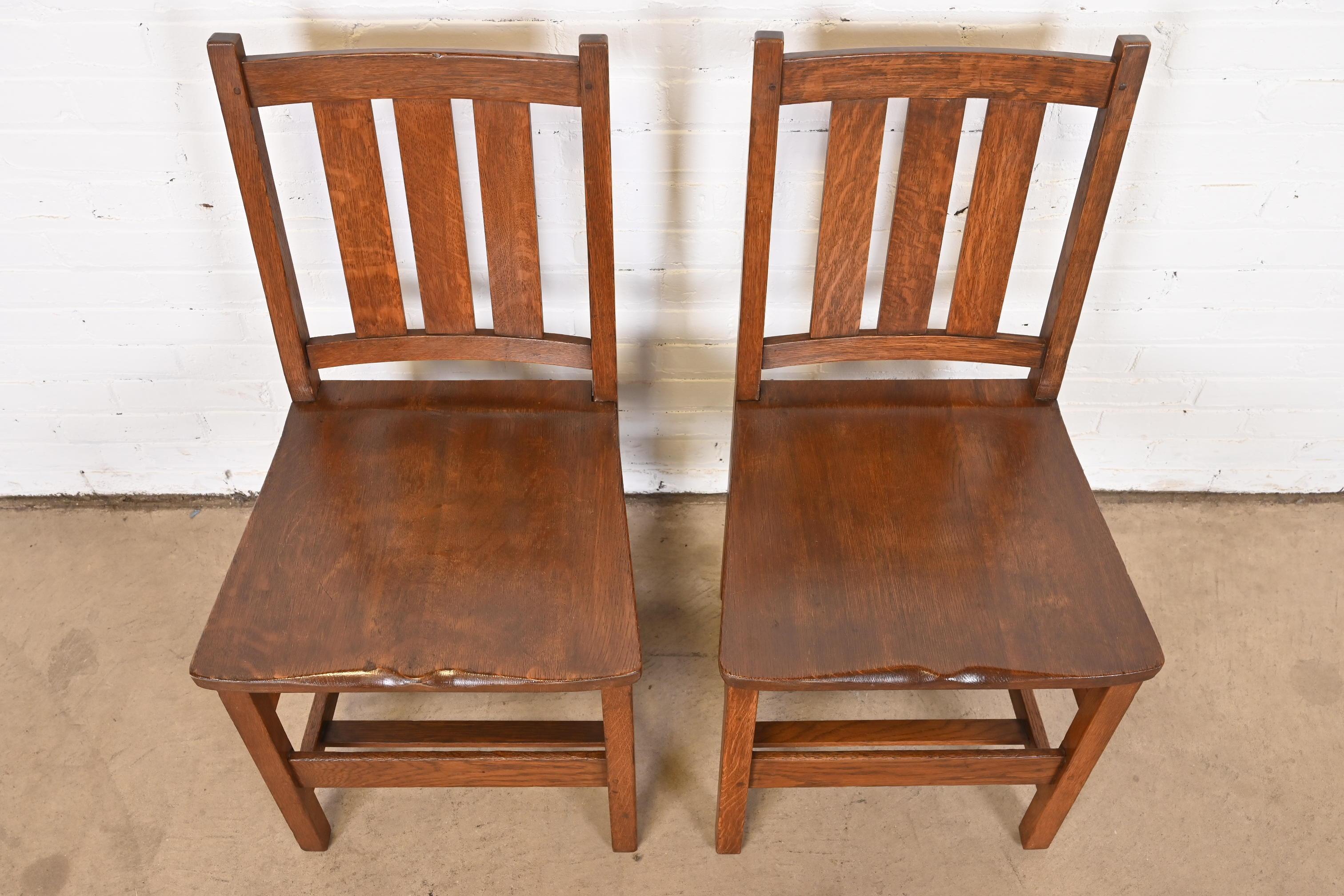 Antique L. & J.G. Stickley Mission Oak Arts & Crafts Side Chairs, Pair 2