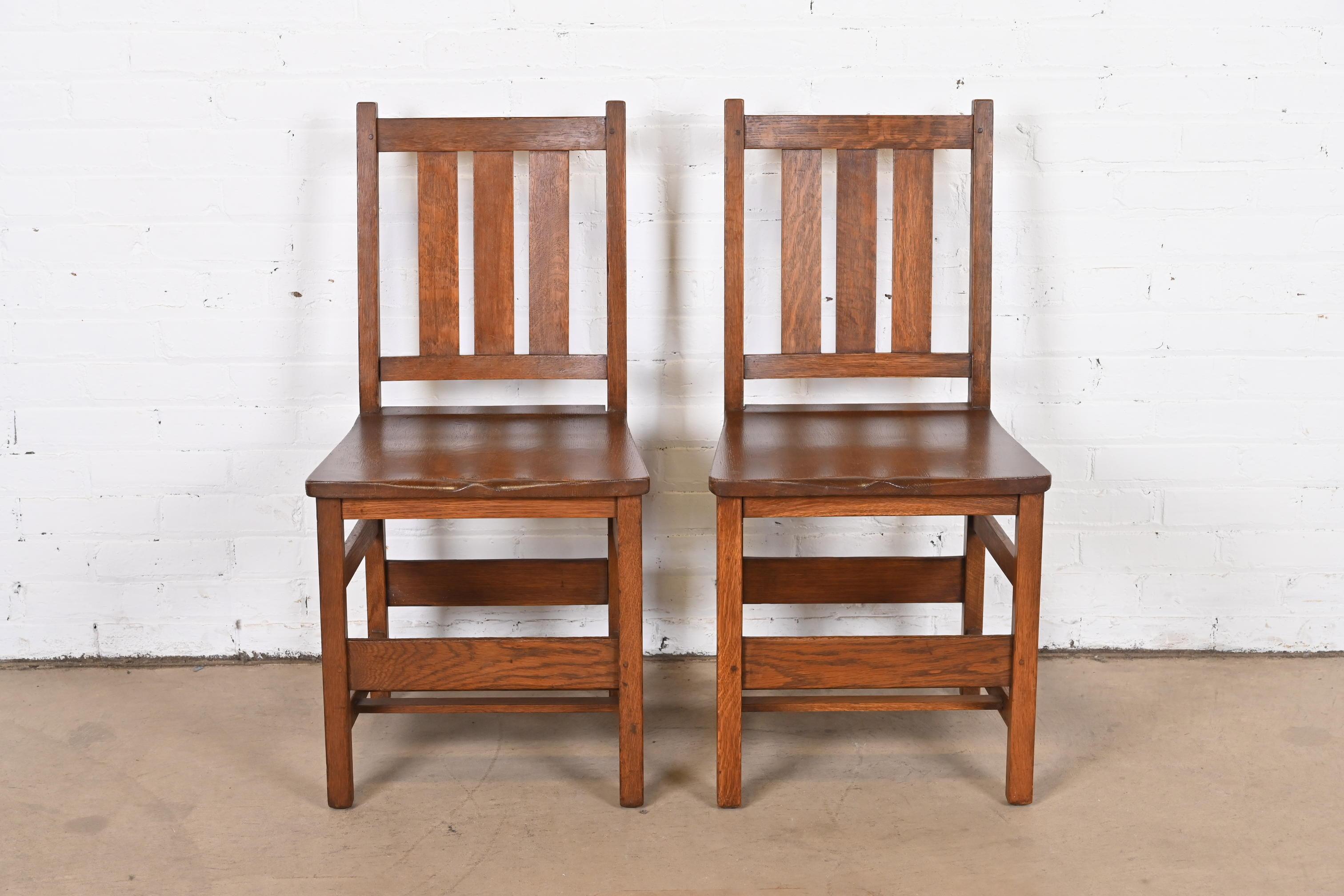 Arts and Crafts Antique L. & J.G. Stickley Mission Oak Arts & Crafts Side Chairs, Pair