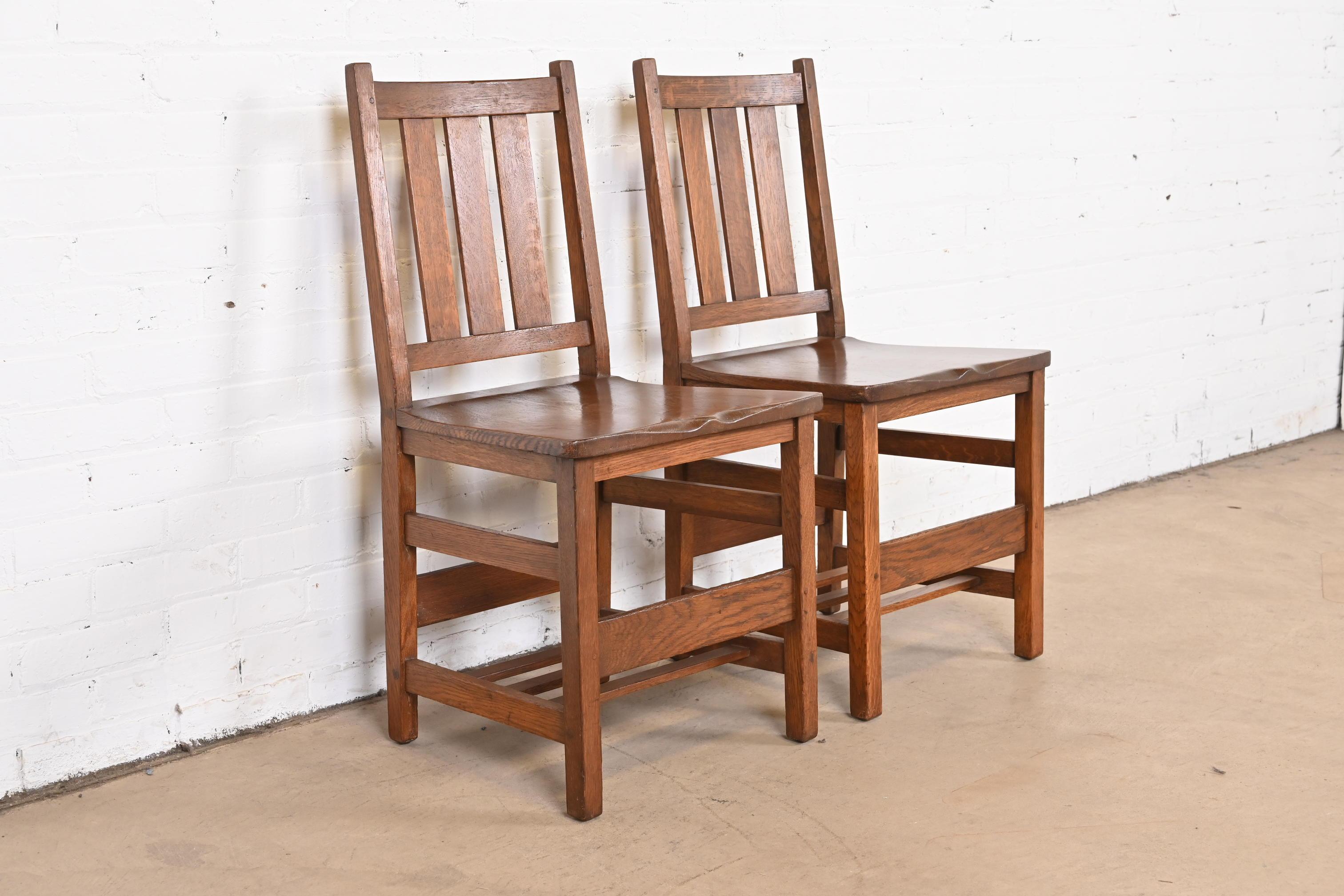 American Antique L. & J.G. Stickley Mission Oak Arts & Crafts Side Chairs, Pair