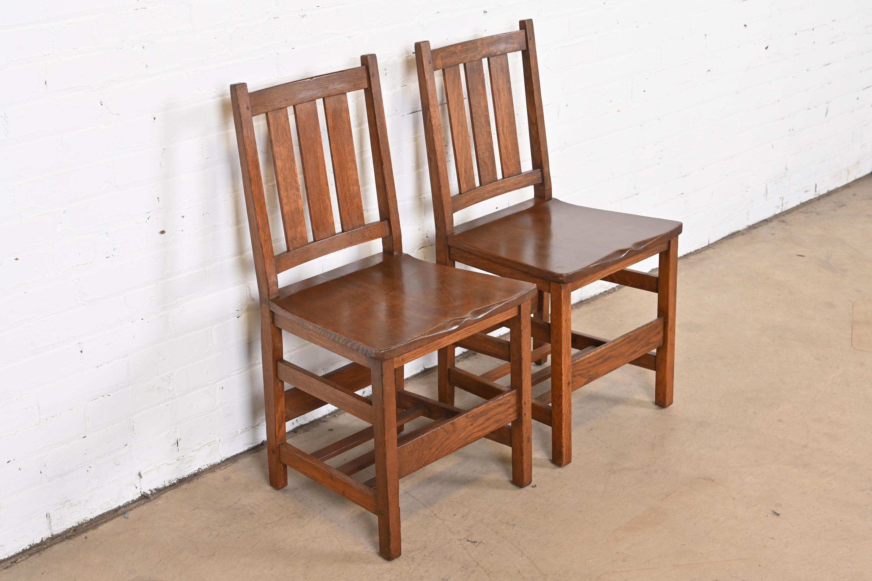 Antique L. & J.G. Stickley Mission Oak Arts & Crafts Side Chairs, Pair In Good Condition In South Bend, IN