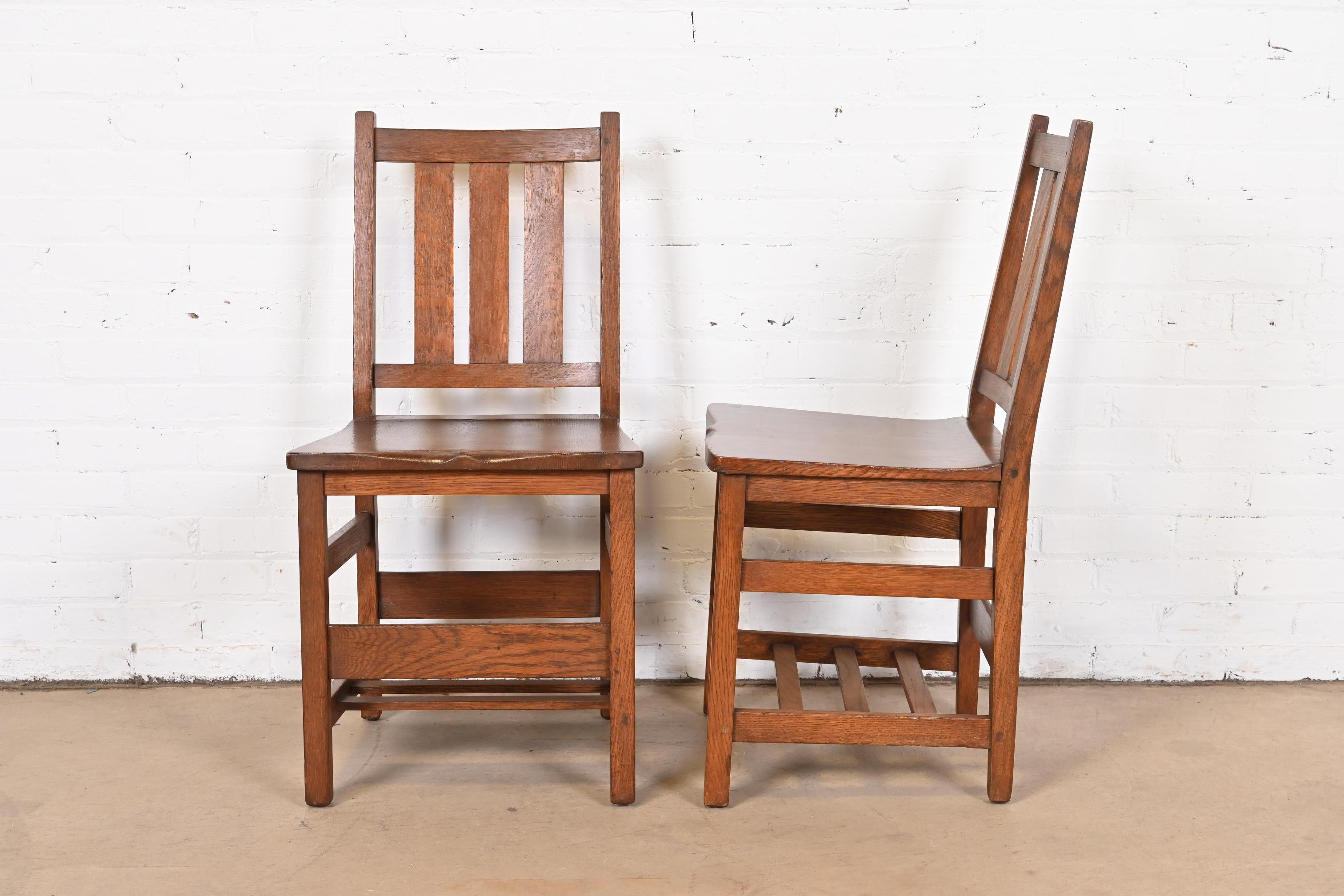 20th Century Antique L. & J.G. Stickley Mission Oak Arts & Crafts Side Chairs, Pair