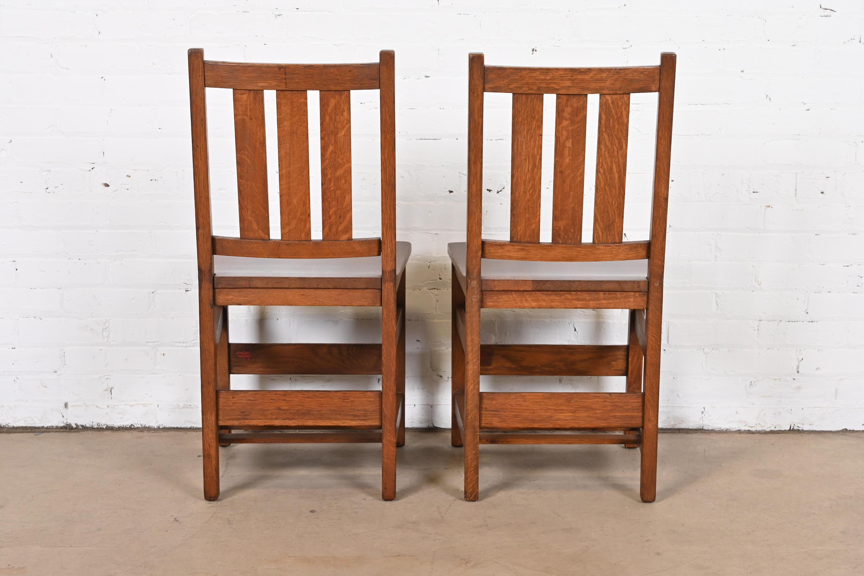 Antique L. & J.G. Stickley Mission Oak Arts & Crafts Side Chairs, Pair 1