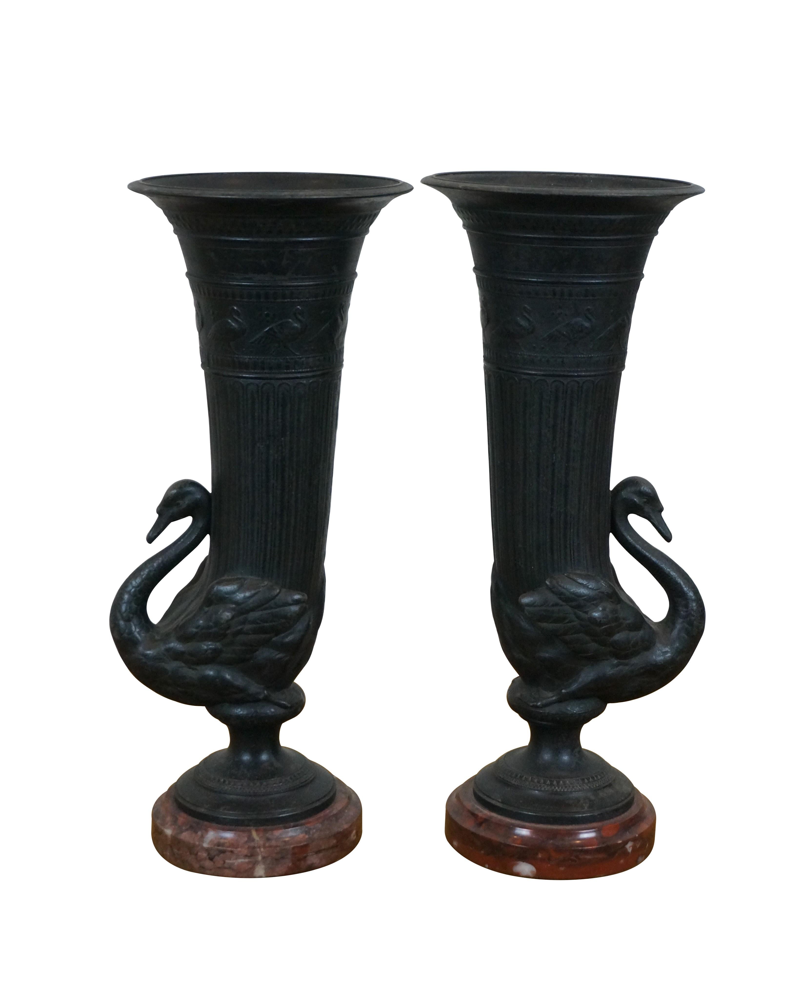 Louis XV Antique L Marti et Cie Reuge Marble Slate Bronze Mantel Clock Garniture Set 1889 For Sale