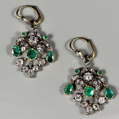 Antico La Belle Epoque Colombian Emerald Diamond Earrings Argento Oro, C. 1915