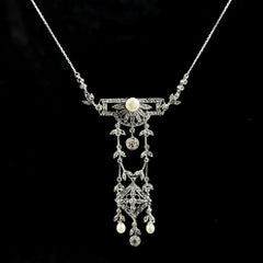 Antique La Belle Epoque Edwardian Natural Pearl Diamond Pendant Platinum Gold