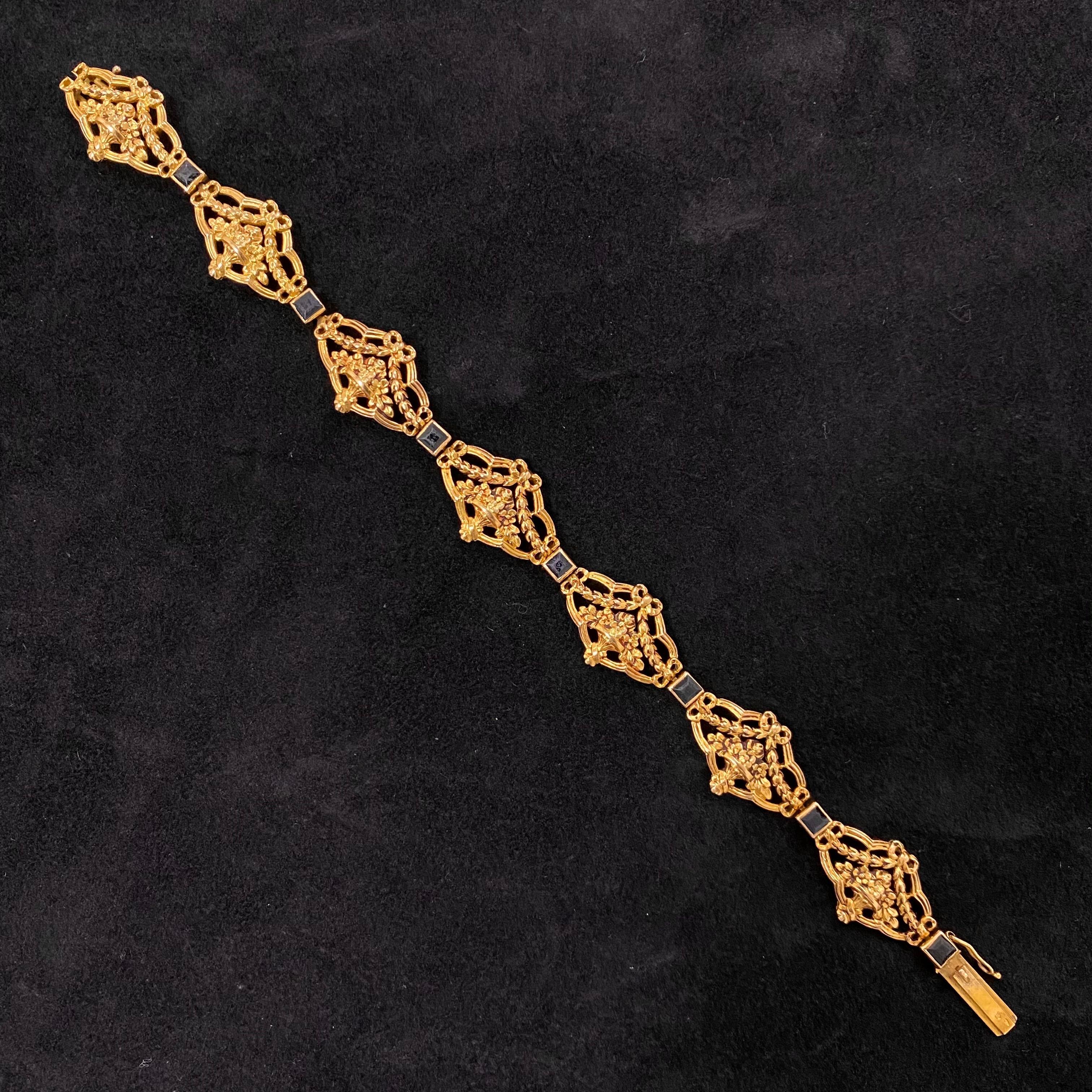 Antique La Belle Epoque Edwardian Sapphire Bracelet Yellow Gold Portuguese 1910s 4