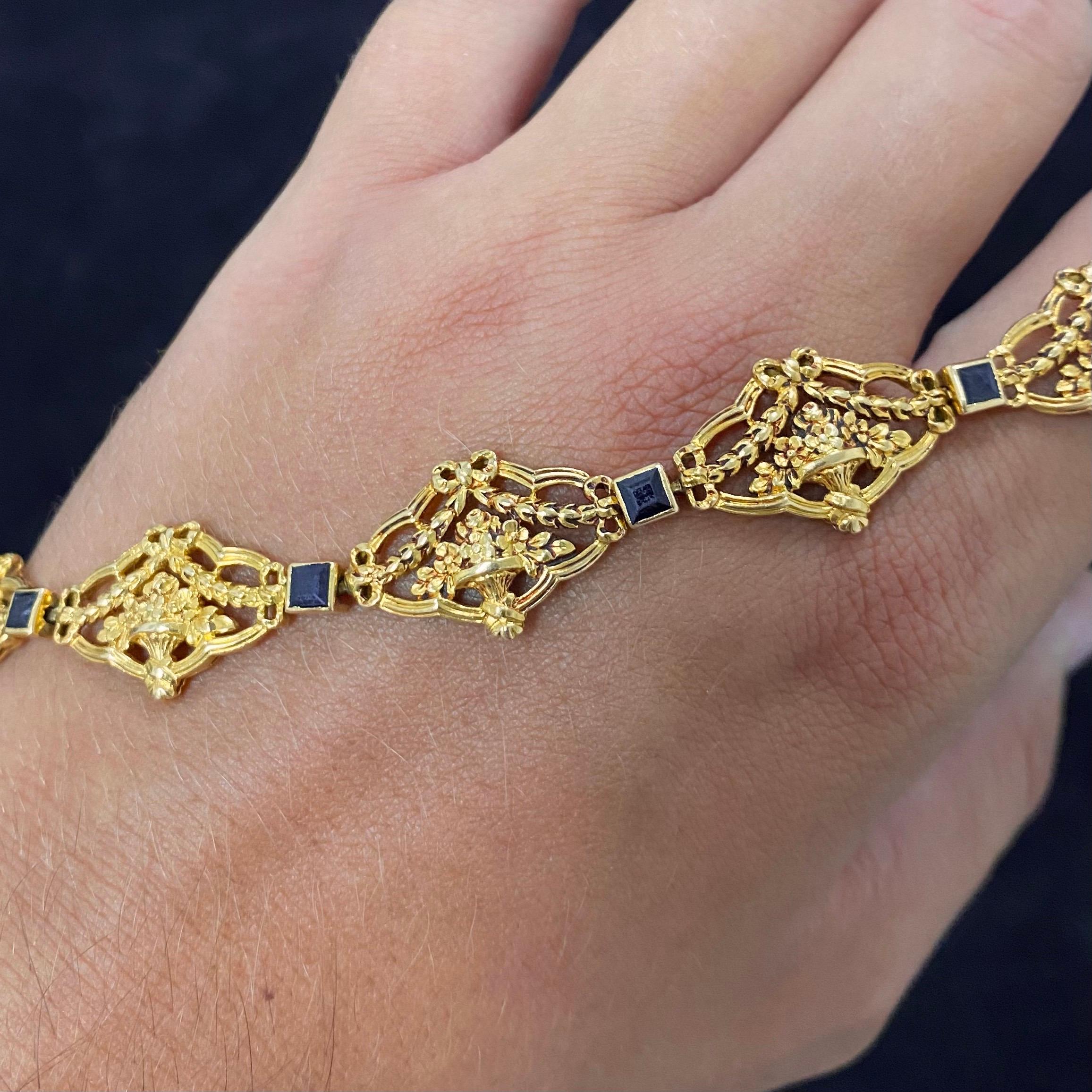 Antique La Belle Epoque Edwardian Sapphire Bracelet Yellow Gold Portuguese 1910s 6