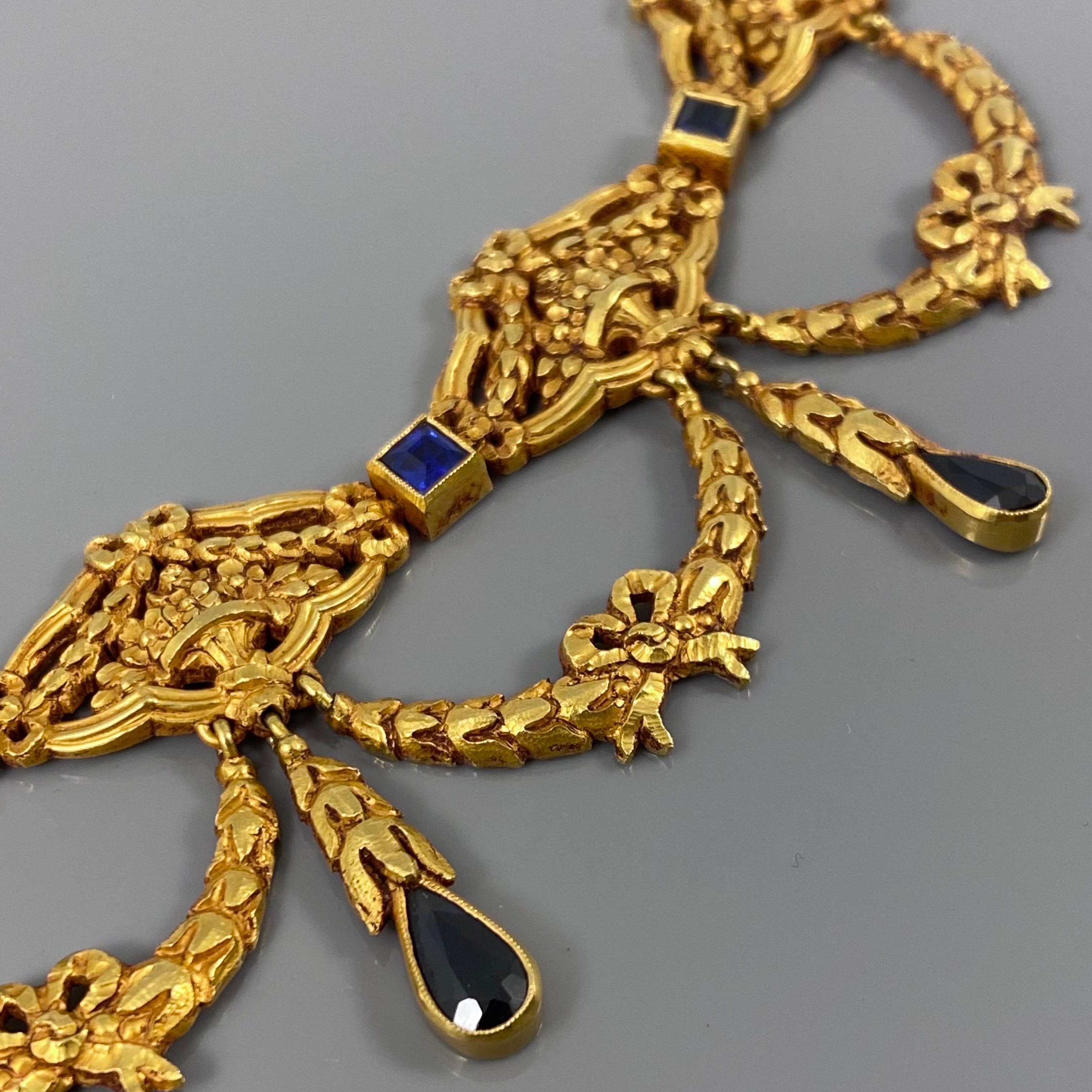 Antike antike La Belle Epoque Edwardian Saphir-Halskette Gelbgold Portugiesisch 1910er Jahre 4