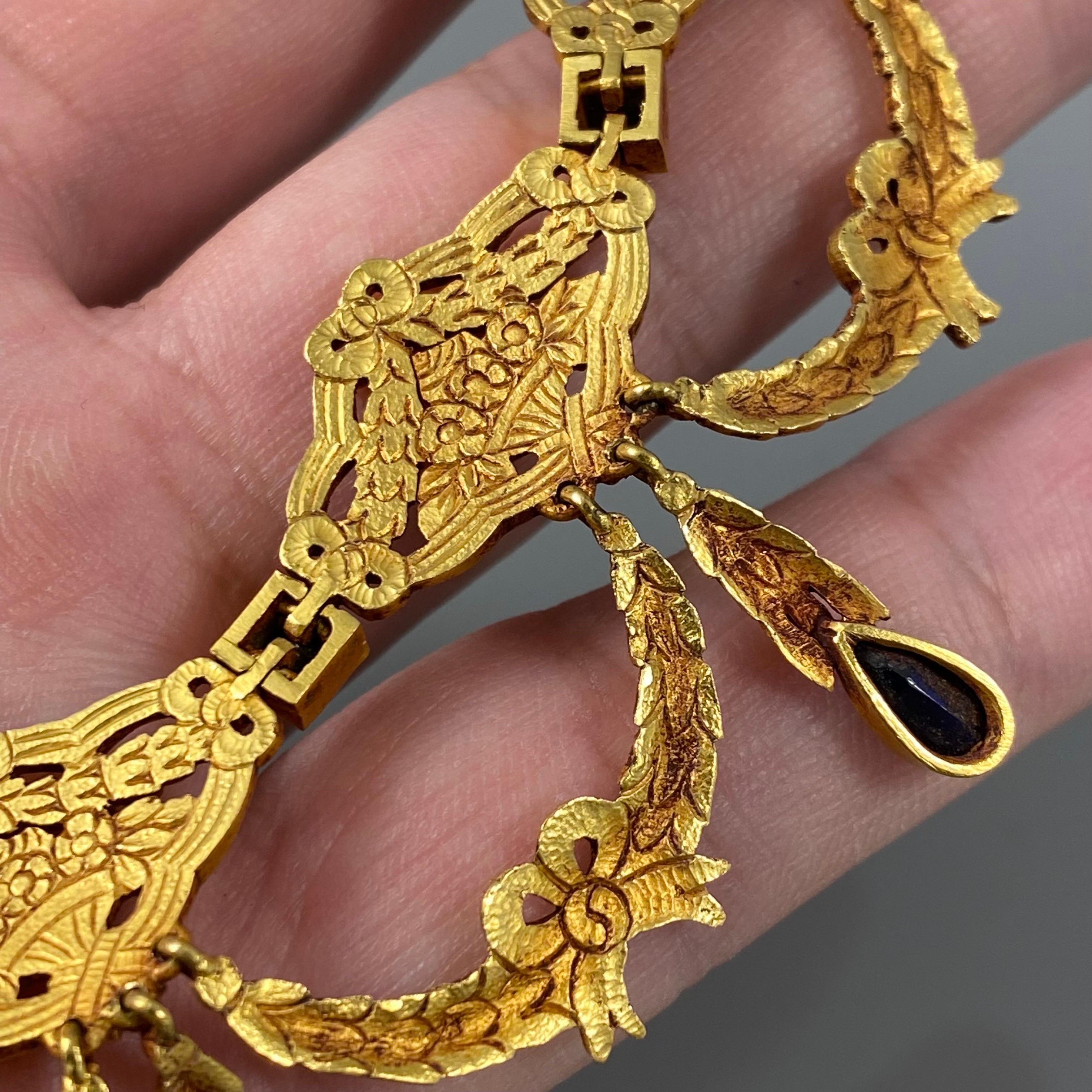 Antike antike La Belle Epoque Edwardian Saphir-Halskette Gelbgold Portugiesisch 1910er Jahre 9