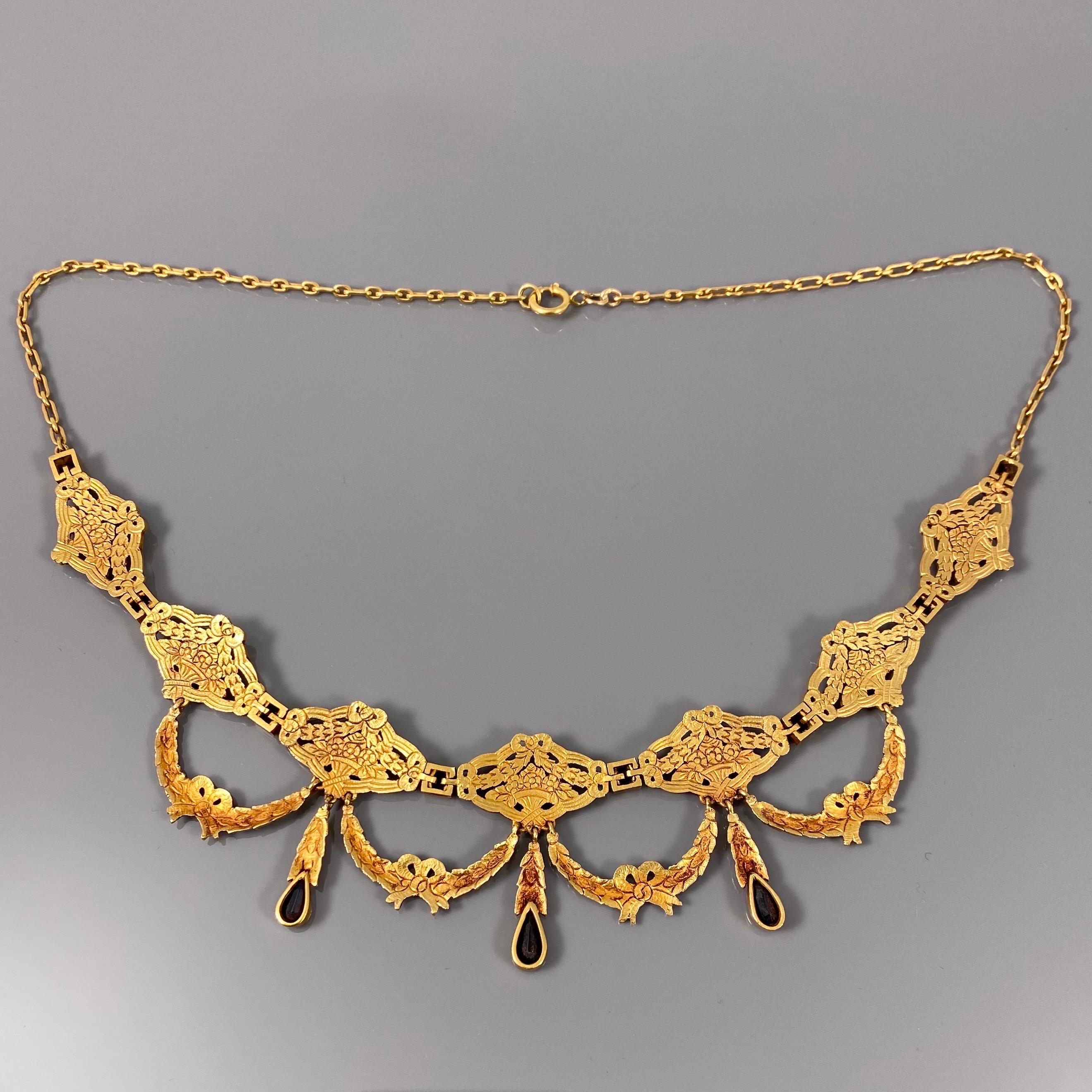 Antike antike La Belle Epoque Edwardian Saphir-Halskette Gelbgold Portugiesisch 1910er Jahre 3