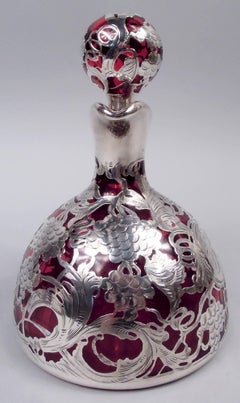 Antico decanter La Pierre Art Nouveau Red Silver Overlay Jug