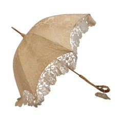 Antike Spitze und Seide Beige Sonnenschirm Regenschirm Bambusstange