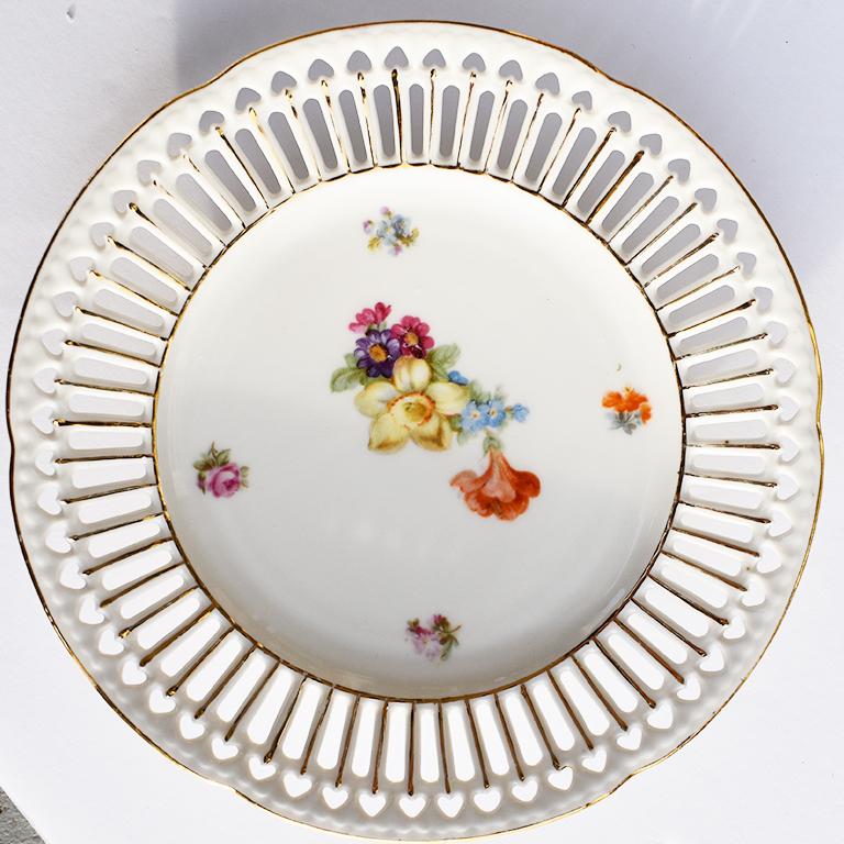 Antique Lace Edge Pierced Heart Floral Reticulated Plates Germany Set