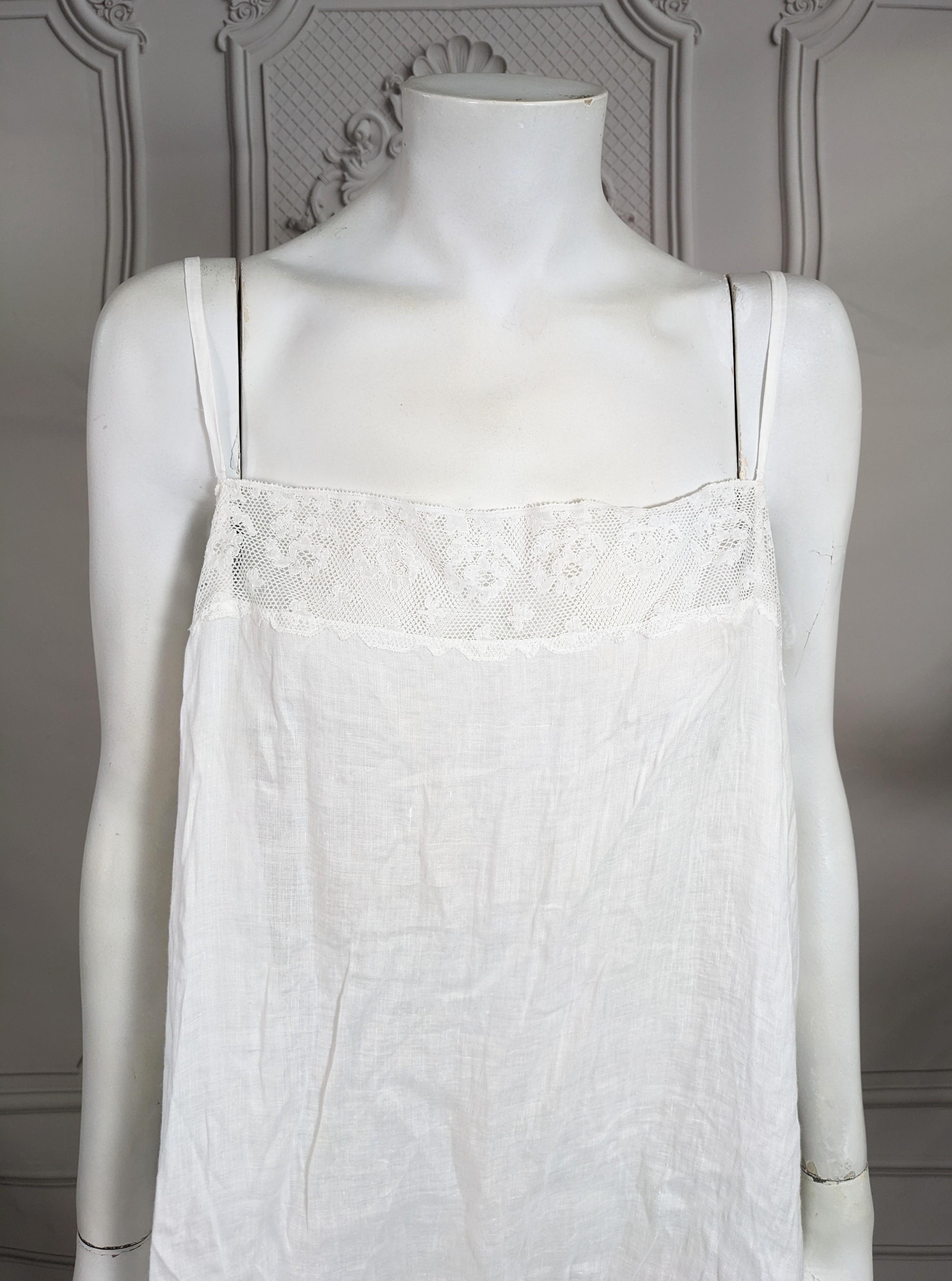 Gray Antique Lace Trimmed Cotton Bastiste Teddy For Sale