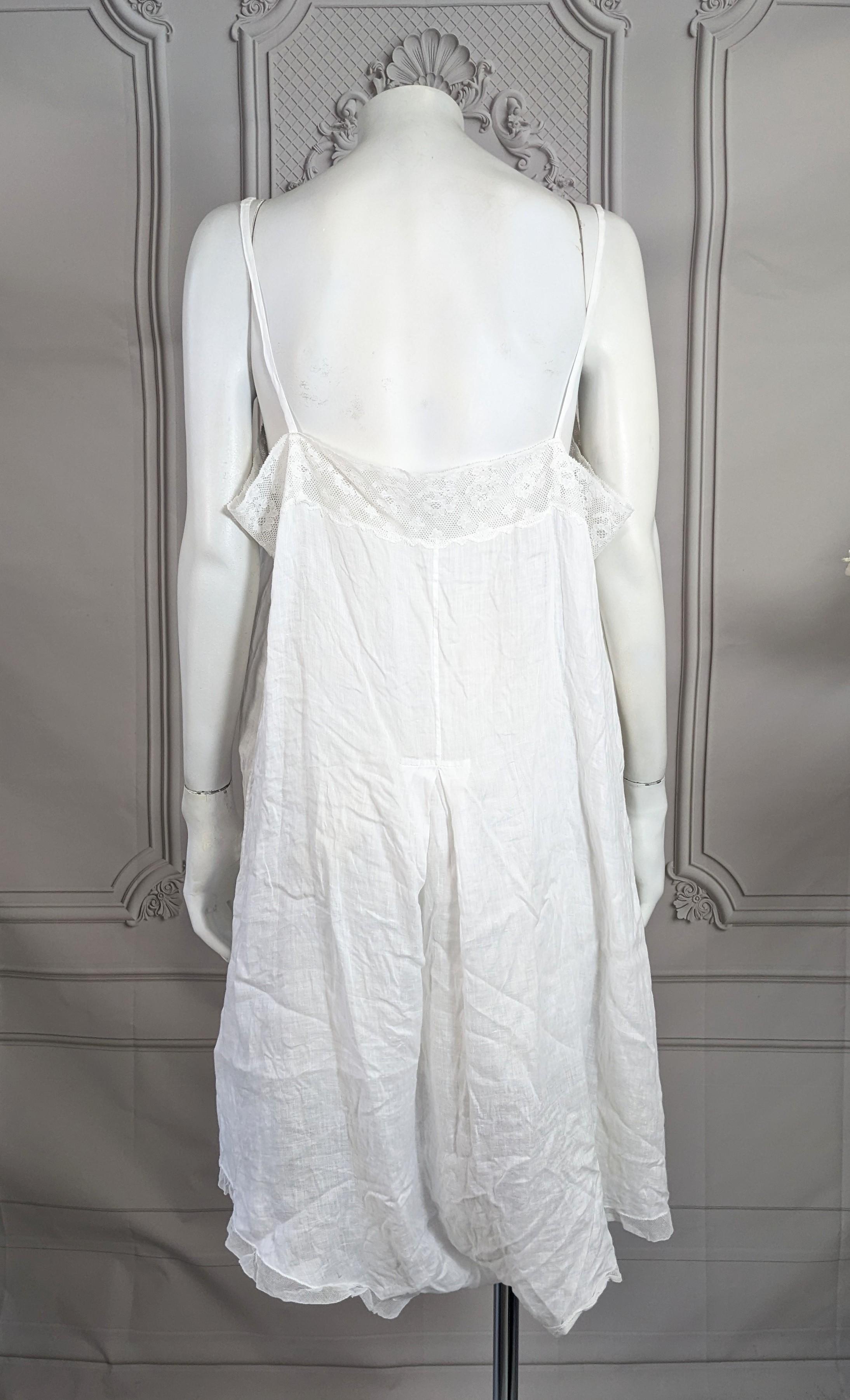 Women's or Men's Antique Lace Trimmed Cotton Bastiste Teddy For Sale