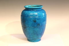 Antique Lachenal French Pottery Art Deco Turquoise Crackle Glaze Vase