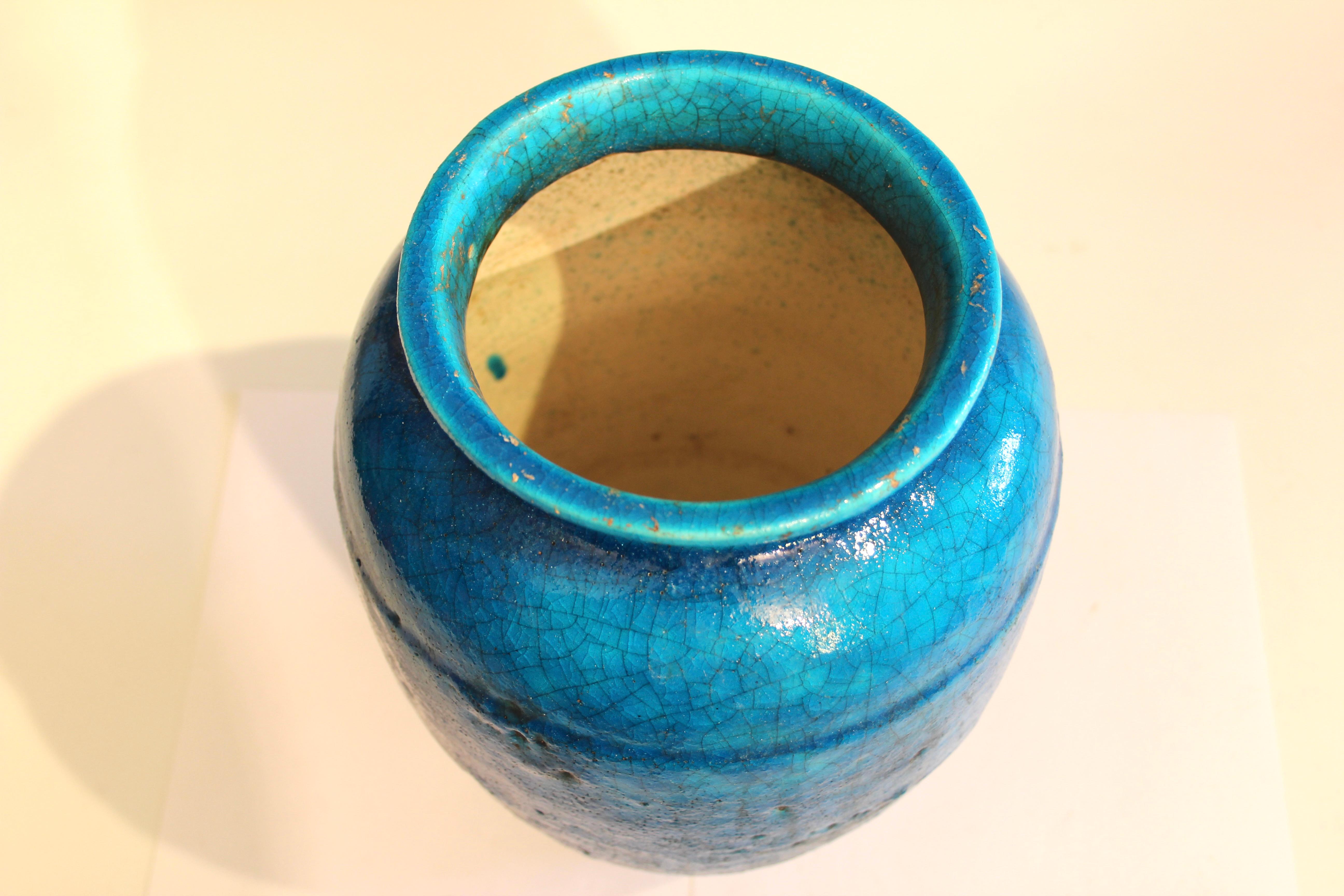 Antique Lachenal French Pottery Art Deco Turquoise Crackle Glaze Vase (Frühes 20. Jahrhundert) im Angebot