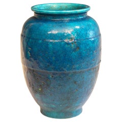 Antique Lachenal French Pottery Art Deco Turquoise Crackle Glaze Vase
