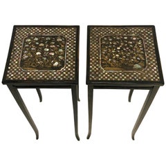 Antique Lacquer Mother of Pearl Apple Peach Tree Side Pair of Tables