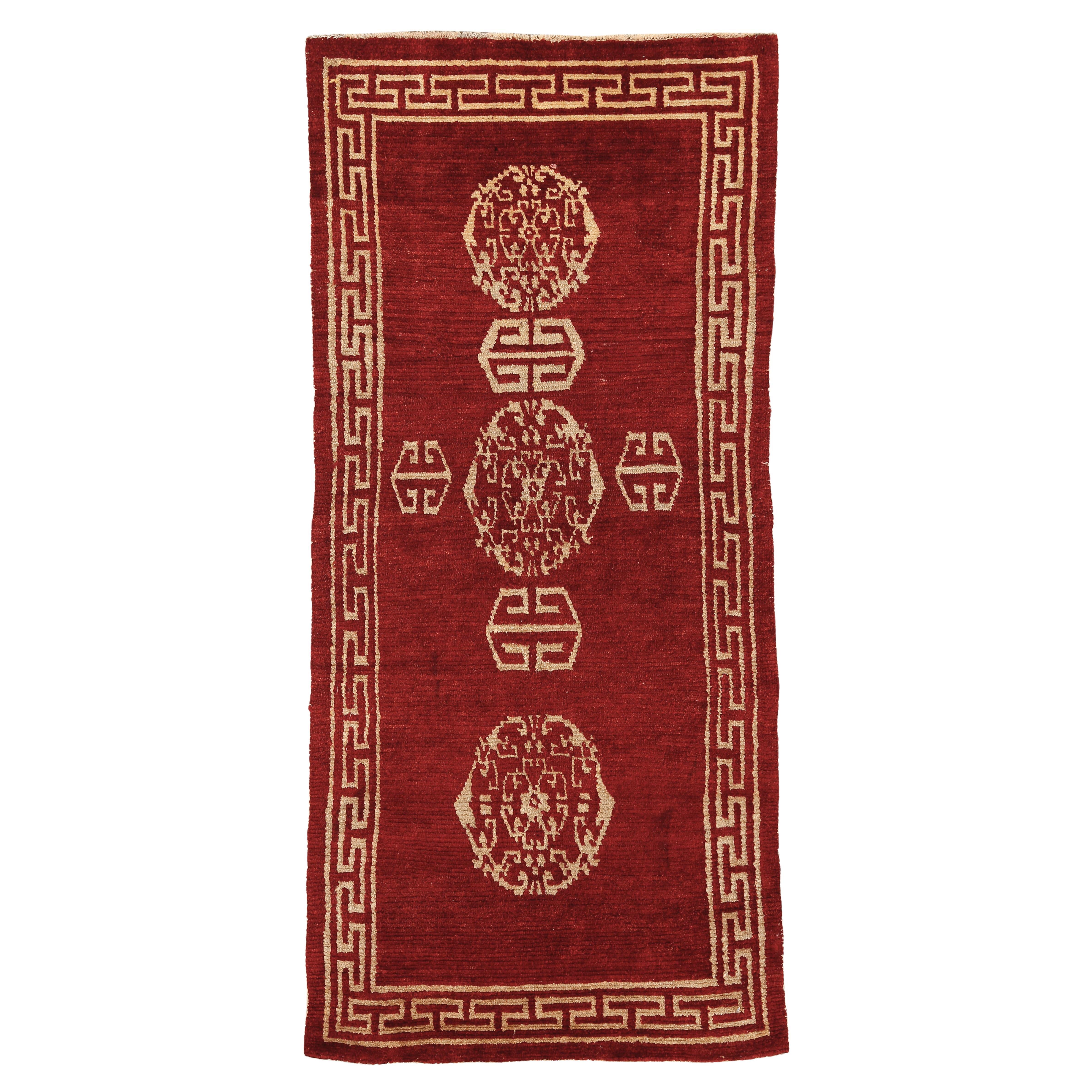 Tapis de méditation tibétain ancien en laque rouge de type Khaden