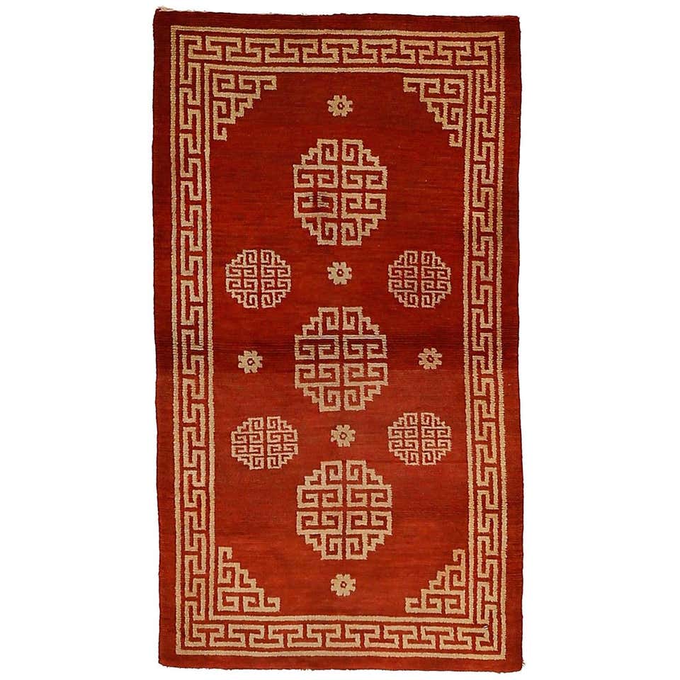 Antique Ochre Tibetan Lotus Flower Design Rug at 1stDibs