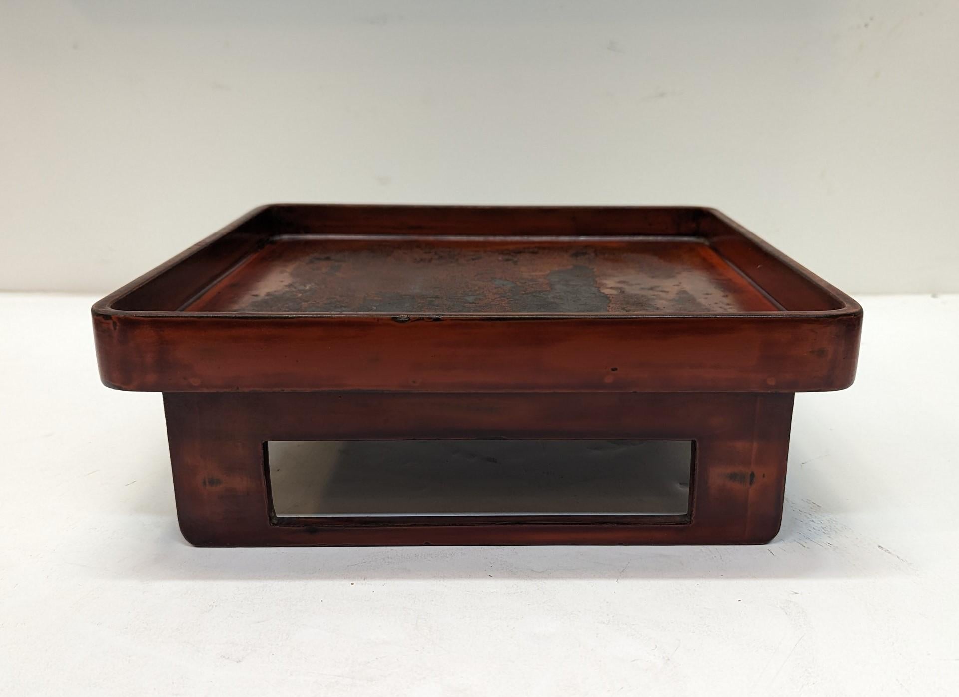 Qing Dynasty Red Lacquer Tray.  Collected outside of Shanghai said have been used as Opium tray.  Very well made by a master craftsman.  The wear to the top has created an amazing abstract effect patina to the lacquer.  In one large area being worn