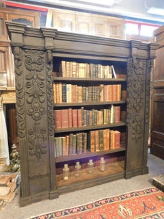 Antique Lacquered and Carved Wooden Bookcase, 16th Century, Spain