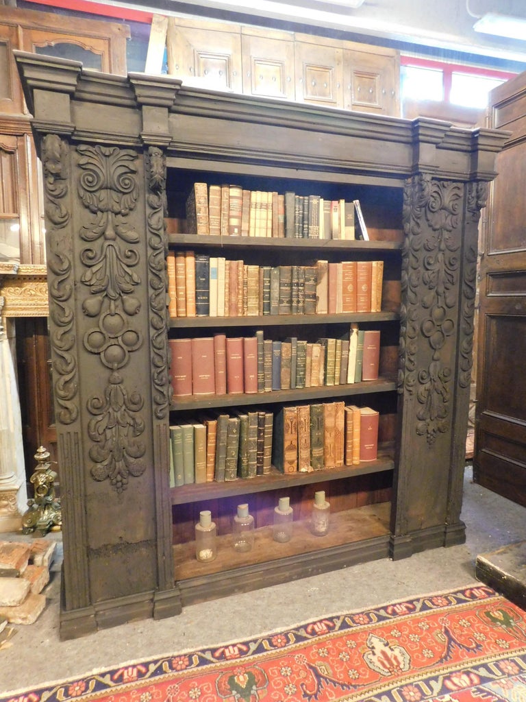 Antique Lacquered and Carved Wooden Bookcase, 16th Century, Spain at 1stDibs