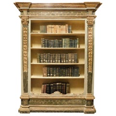 Antique Lacquered and Gilded Bookcase, 18th Century, Italy