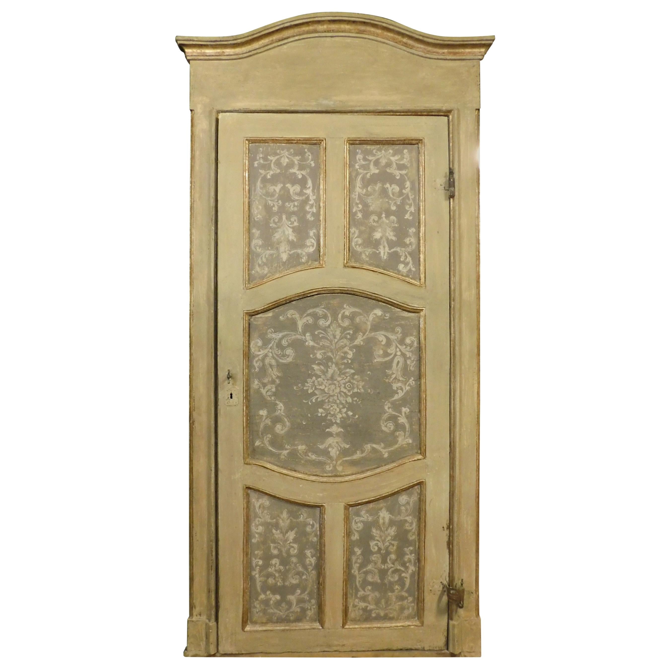 Antique Lacquered and Gilded Door, Original Frame, 18th Century, Italy For Sale