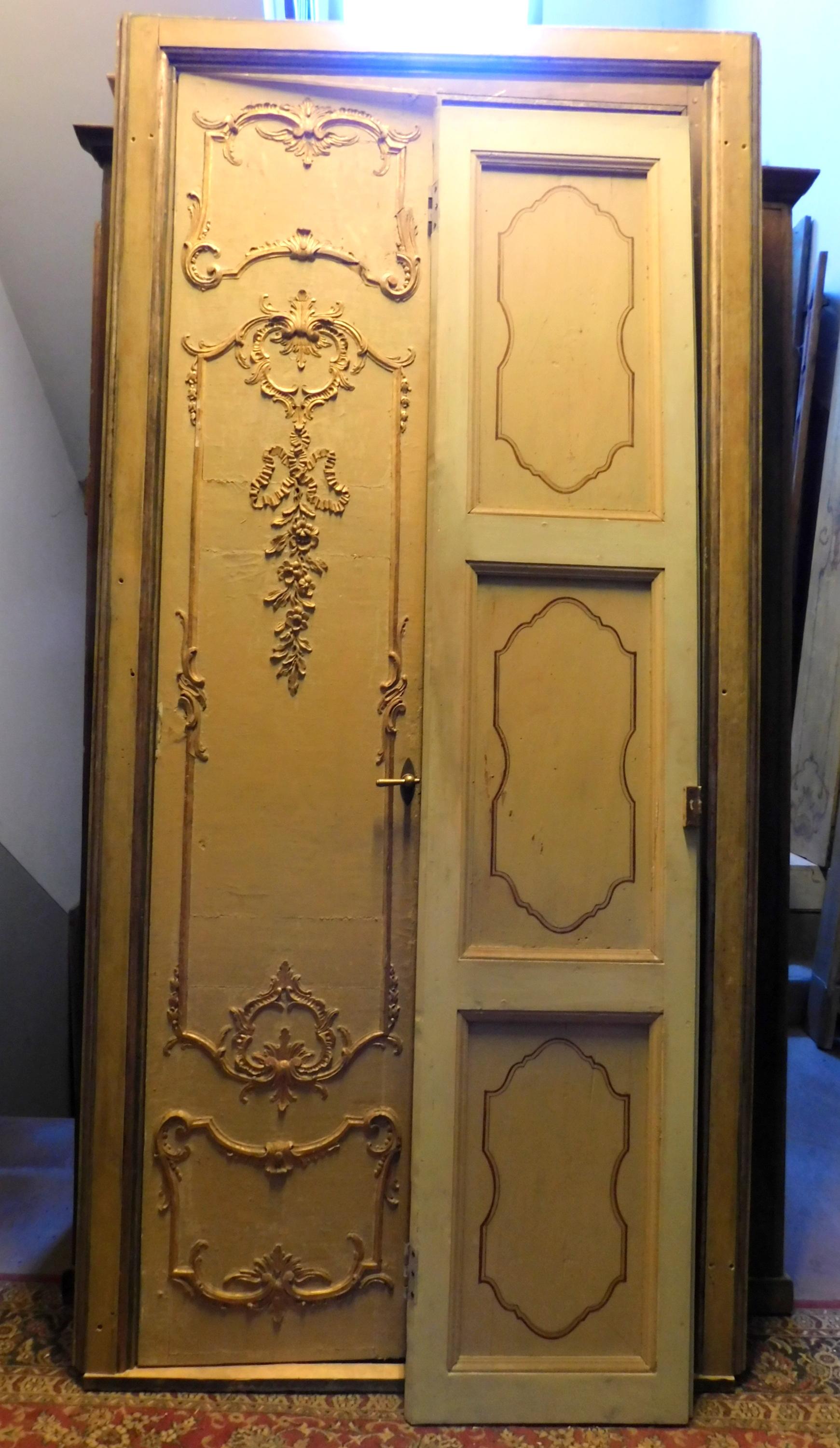 Antique Lacquered and Gilded Double Door with Frame, 19th Century, Milan 'Italy' 4