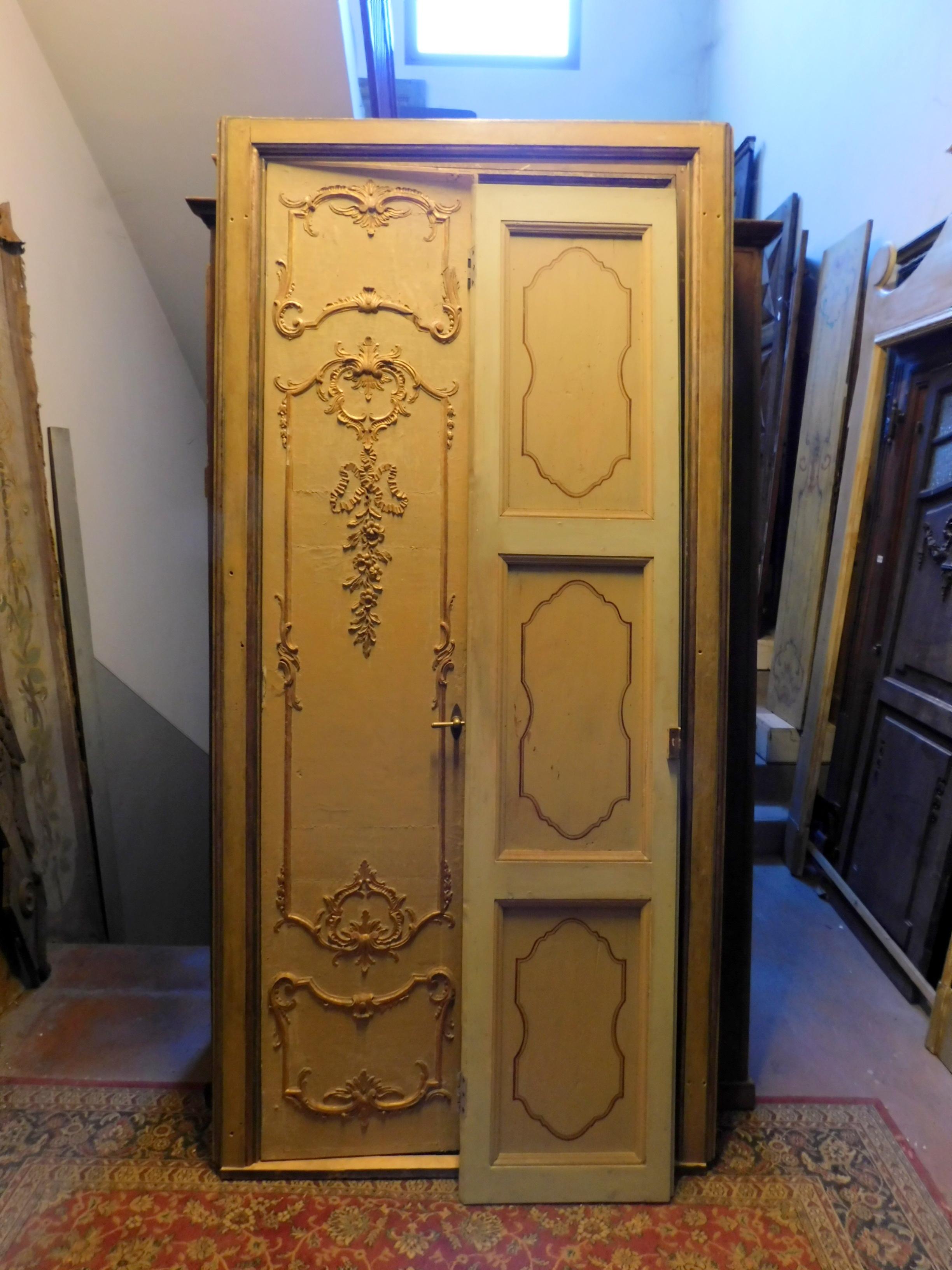 Antique Lacquered and Gilded Double Door with Frame, 19th Century, Milan 'Italy' 5