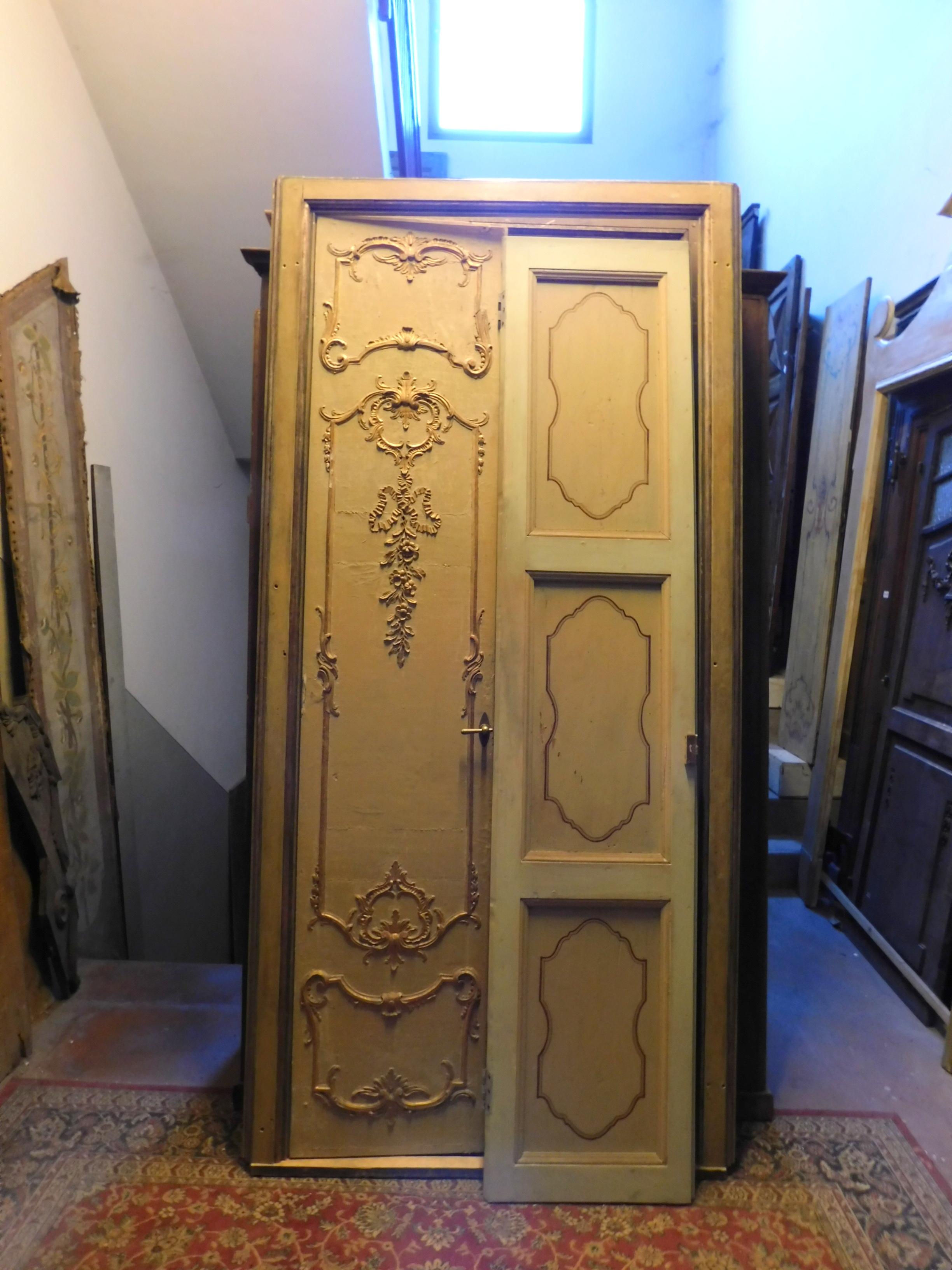 Antique Lacquered and Gilded Double Door with Frame, 19th Century, Milan 'Italy' 6
