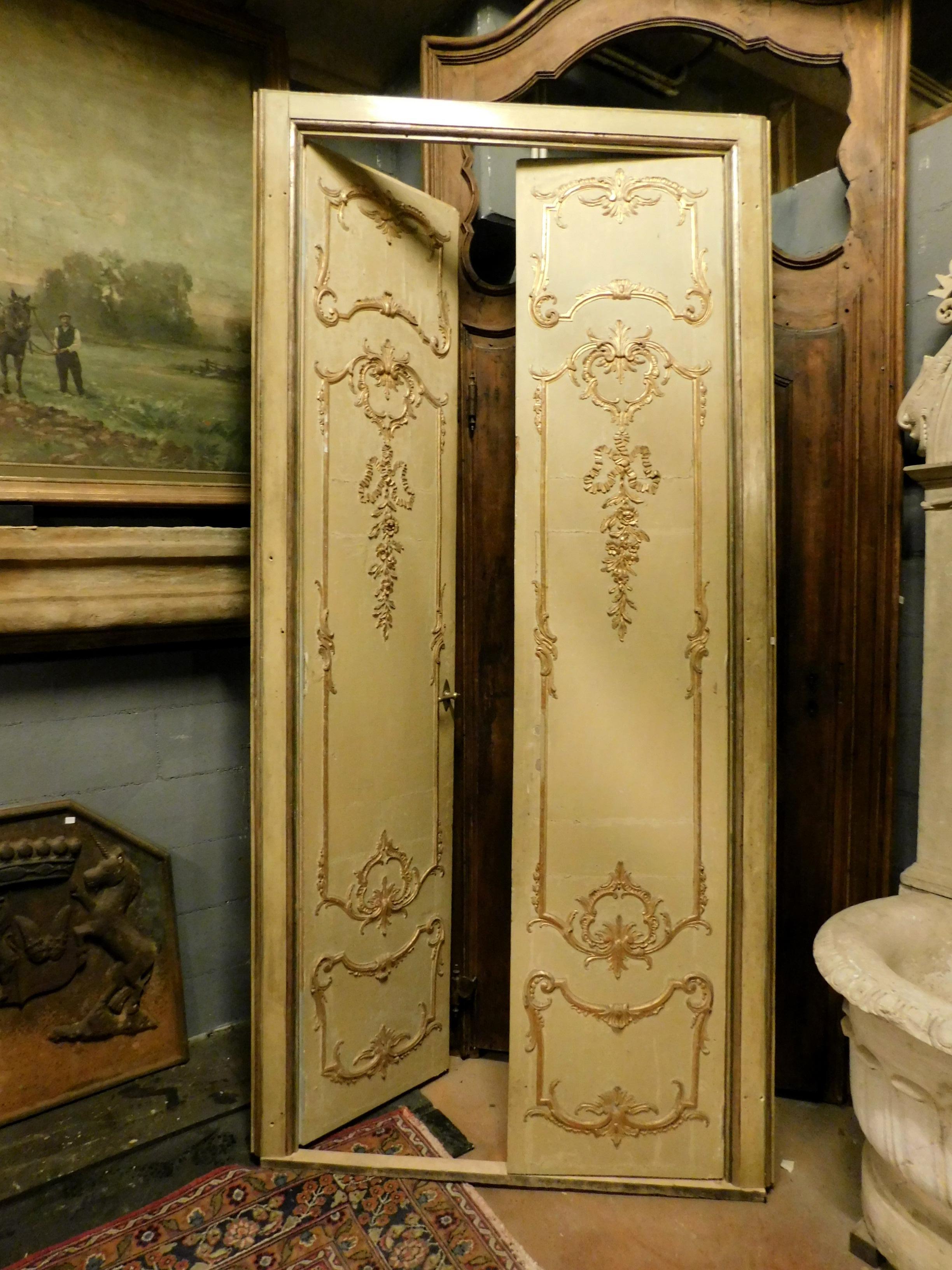 Antique Lacquered and Gilded Double Door with Frame, 19th Century, Milan 'Italy' 8