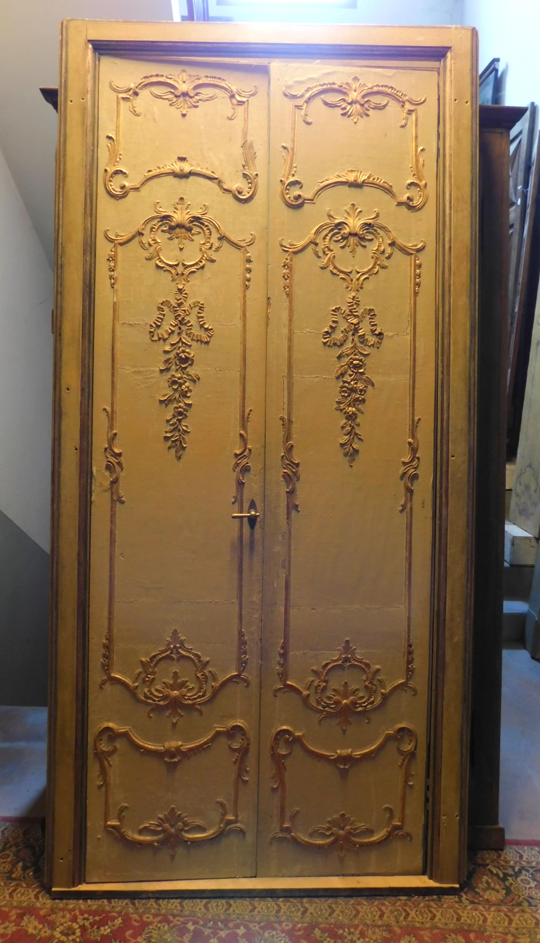 Wood Antique Lacquered and Gilded Double Door with Frame, 19th Century, Milan 'Italy'