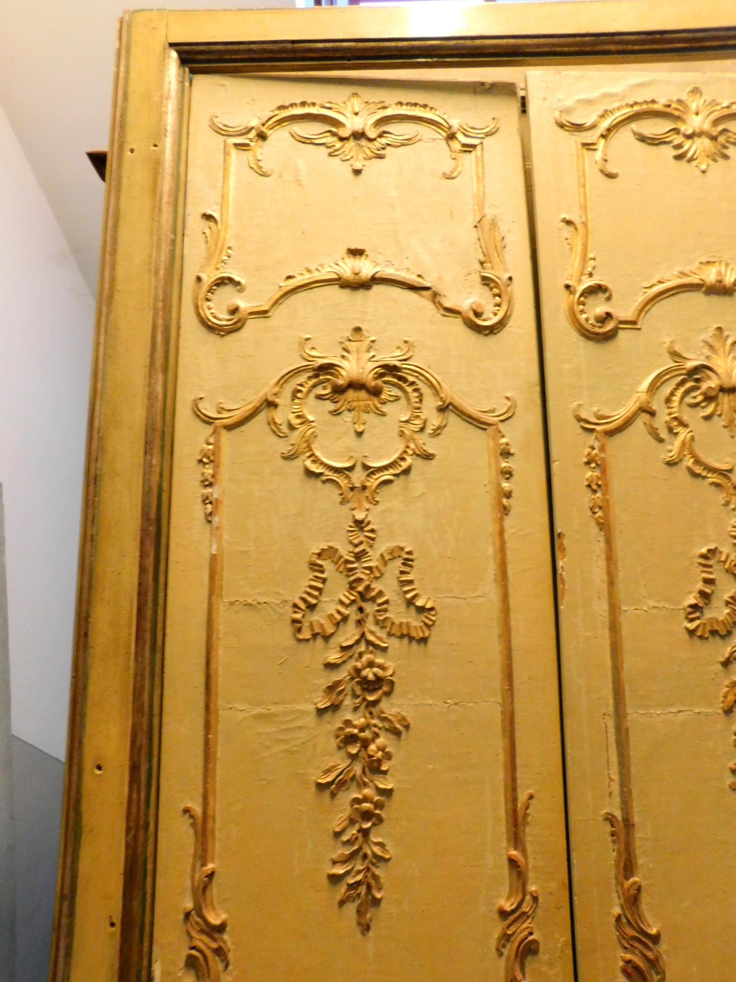 Antique Lacquered and Gilded Double Door with Frame, 19th Century, Milan 'Italy' 1